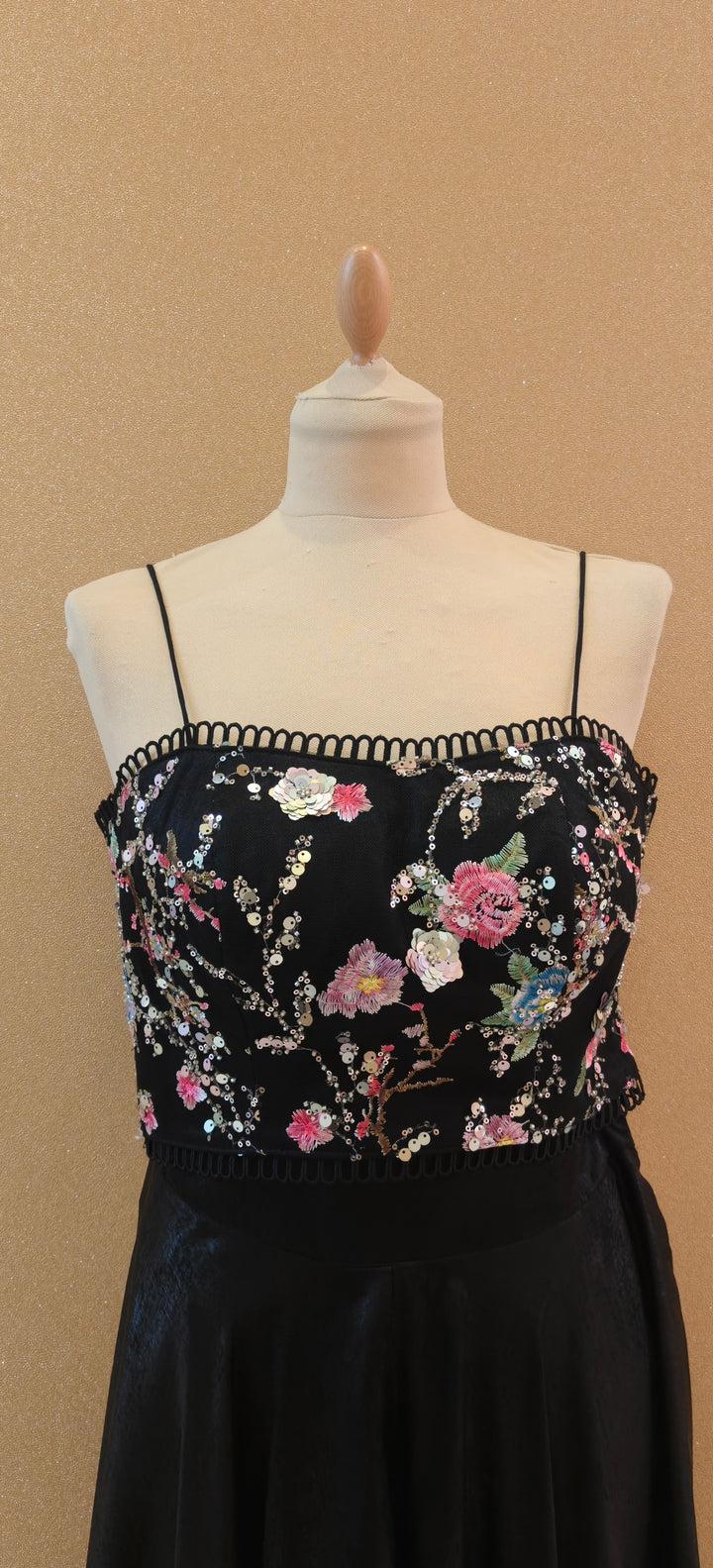 Black Floral Sequence Sleeveless Jacket with in a Tube and Black Crotch| Private Collections