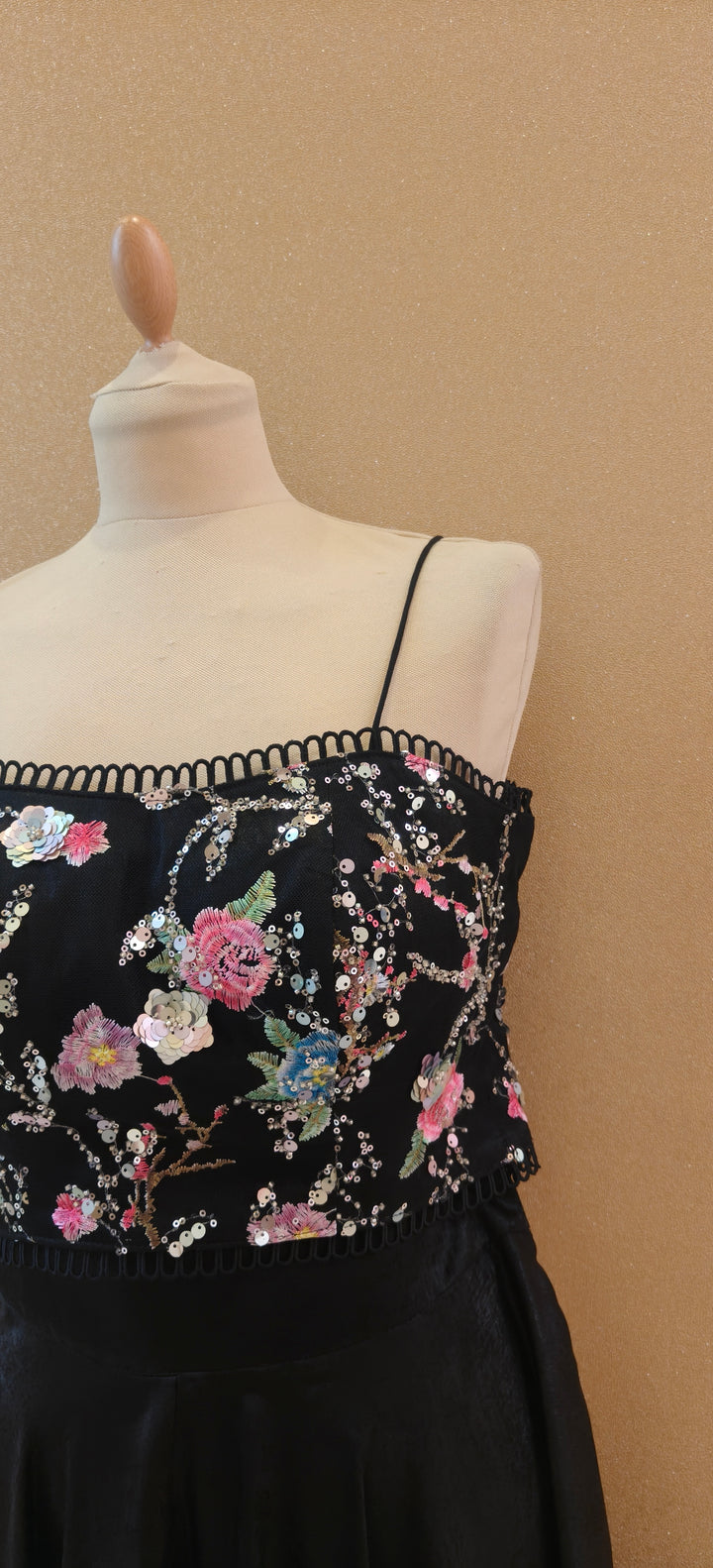 Black Floral Sequence Sleeveless Jacket with in a Tube and Black Crotch| Private Collections