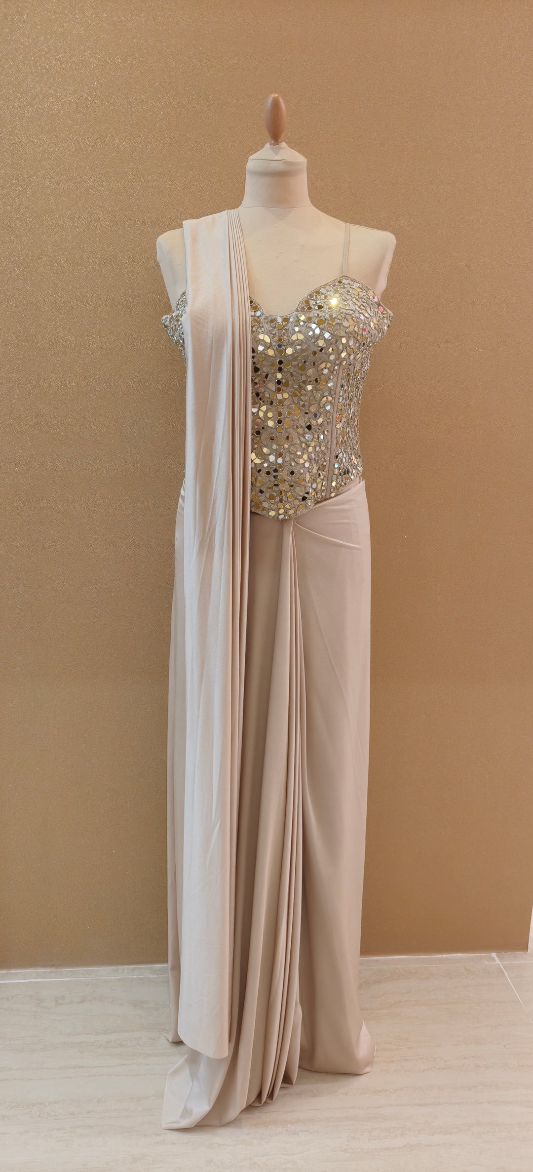 Champagne Corset Draped Saree Set |Basanti Kapde Aur Koffee