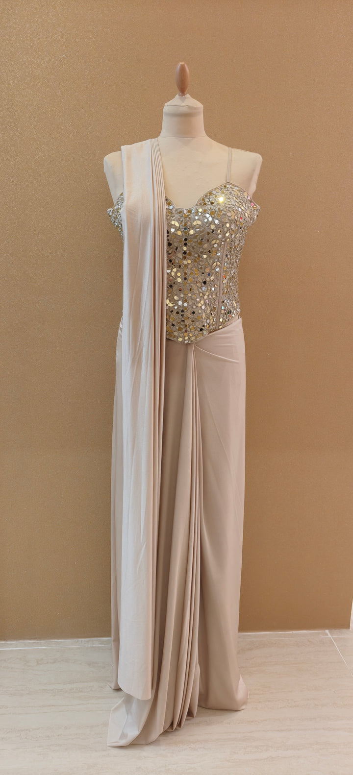 Champagne Corset Draped Saree Set |Basanti Kapde Aur Koffee