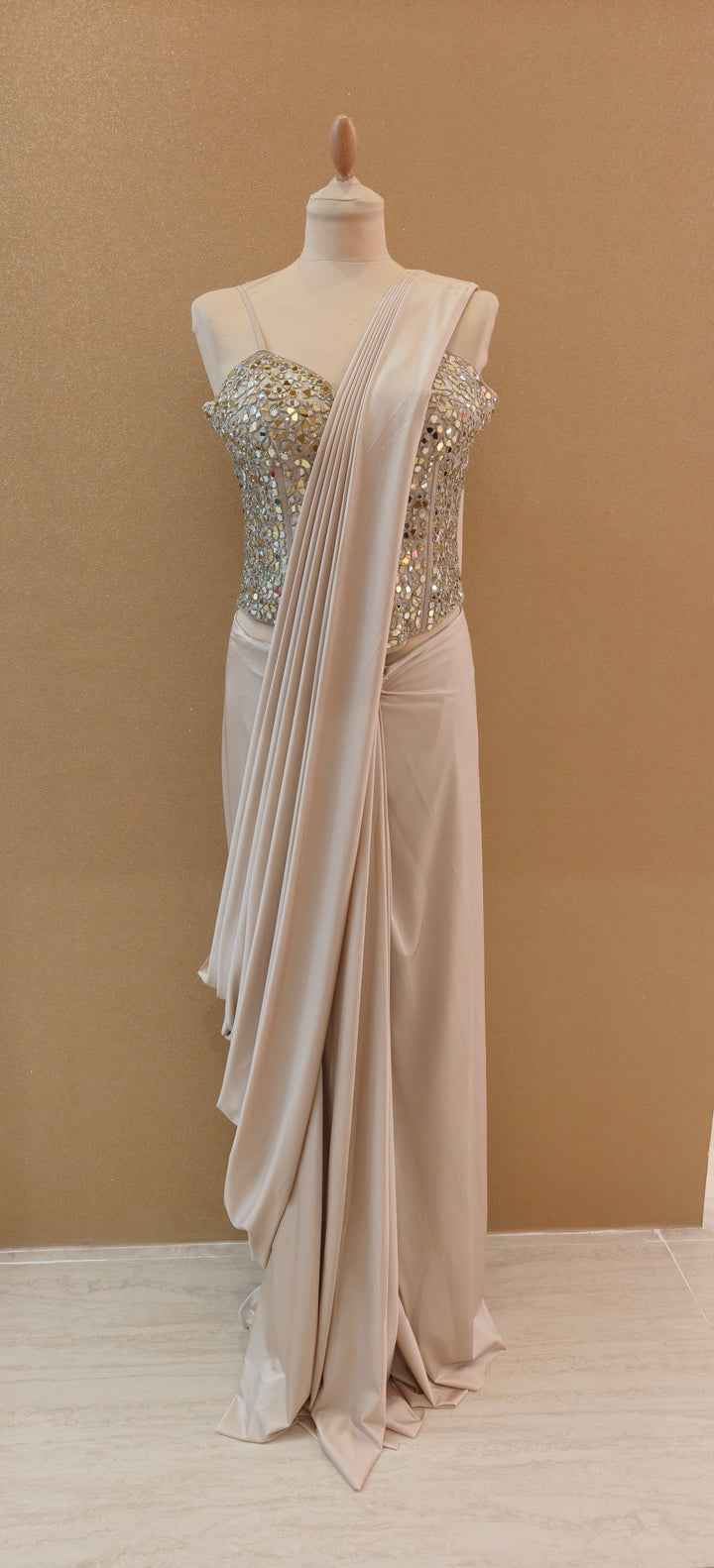 Champagne Corset Draped Saree Set |Basanti Kapde Aur Koffee
