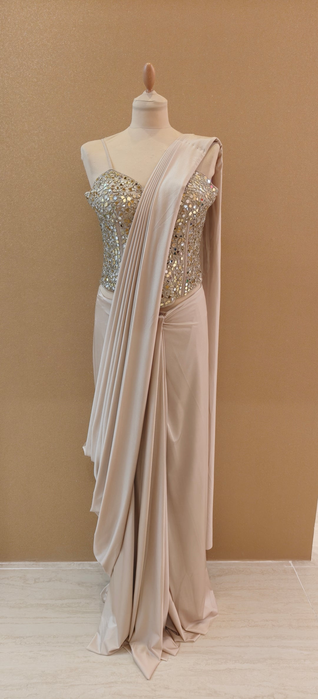 Champagne Corset Draped Saree Set |Basanti Kapde Aur Koffee