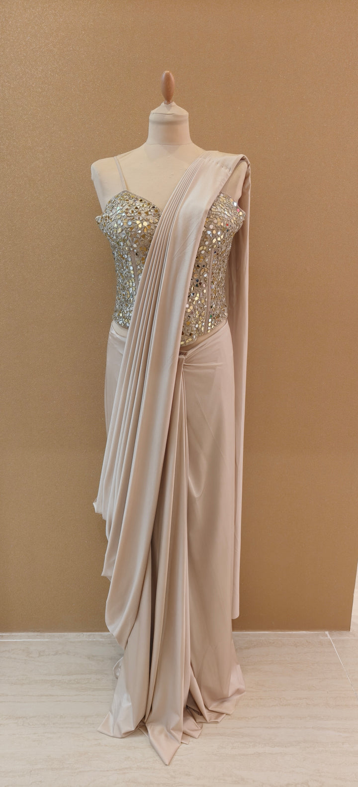 Champagne Corset Draped Saree Set |Basanti Kapde Aur Koffee