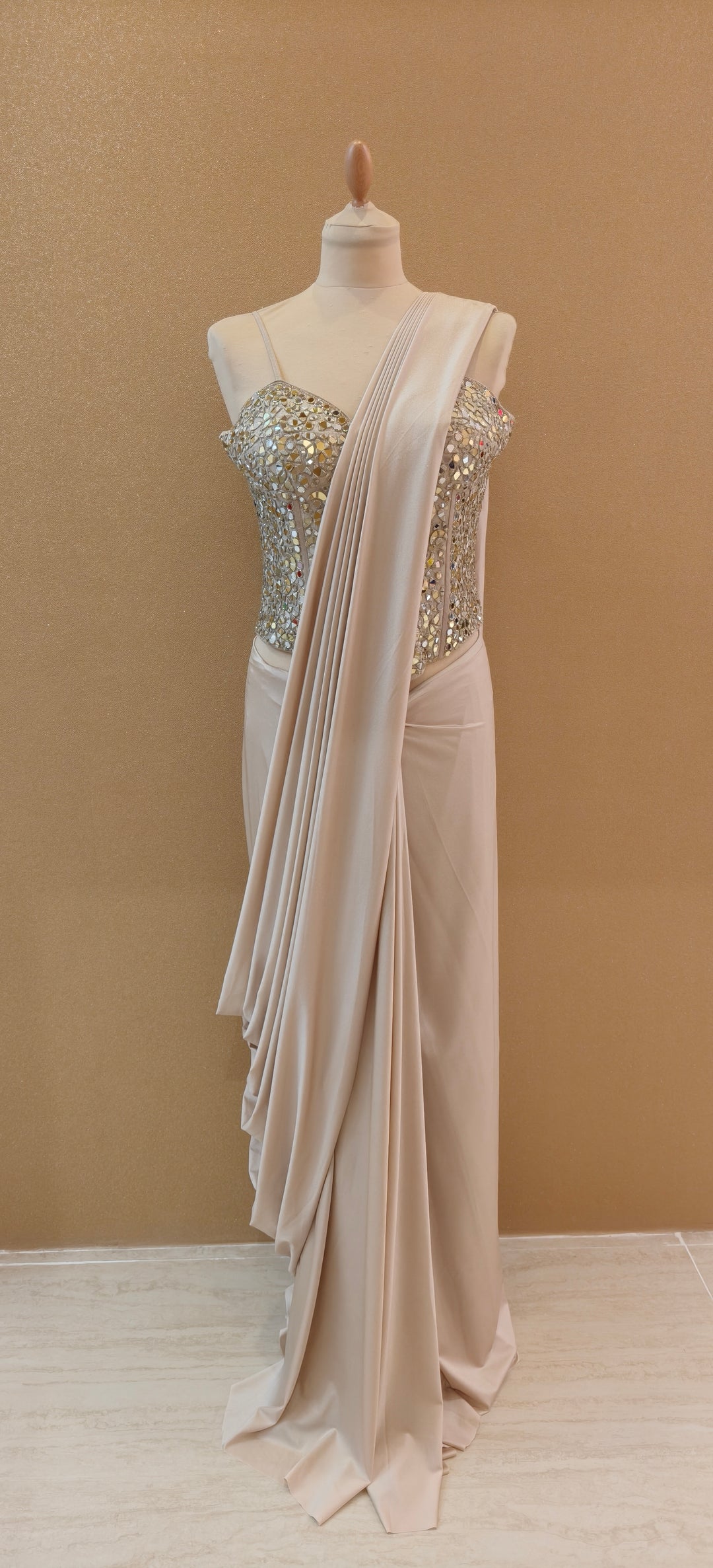 Champagne Corset Draped Saree Set |Basanti Kapde Aur Koffee