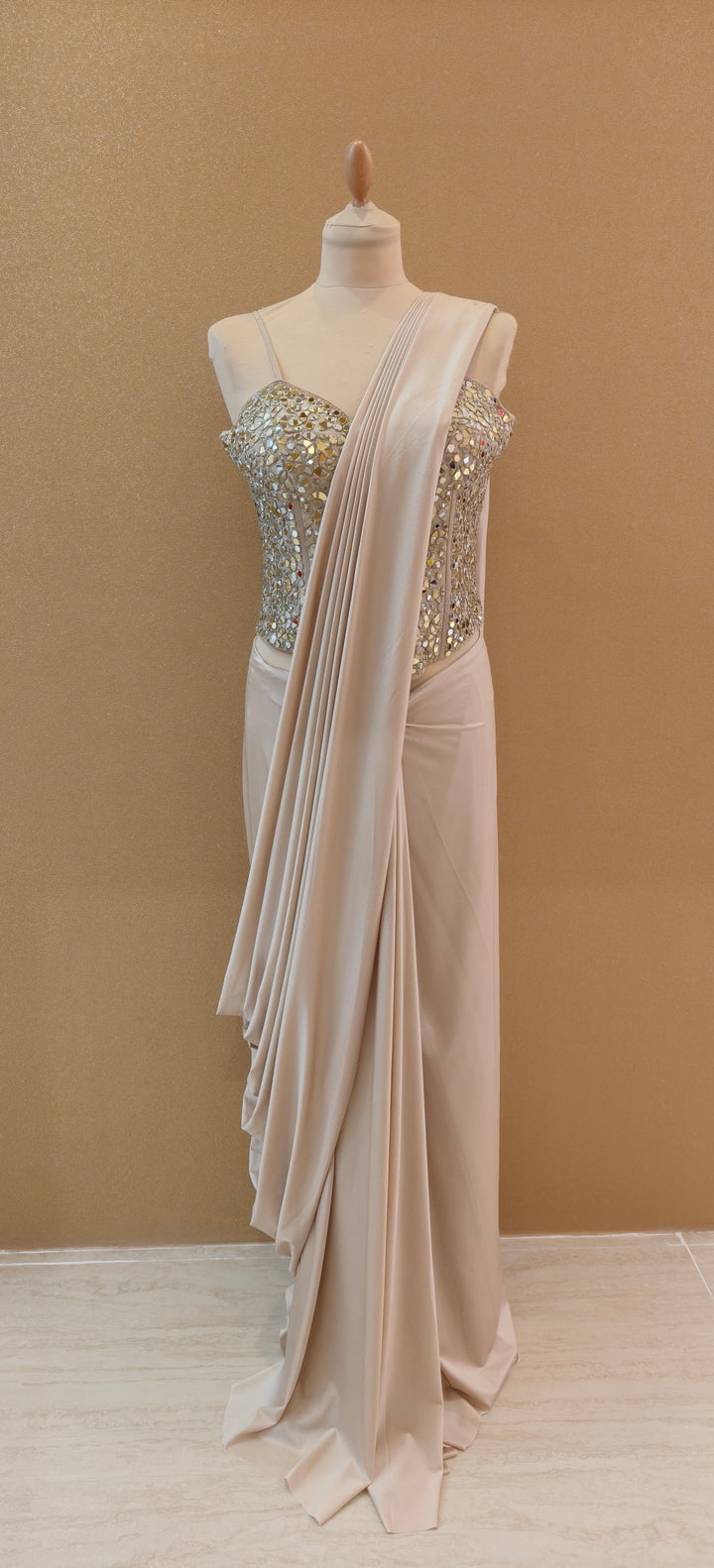 Champagne Corset Draped Saree Set |Basanti Kapde Aur Koffee