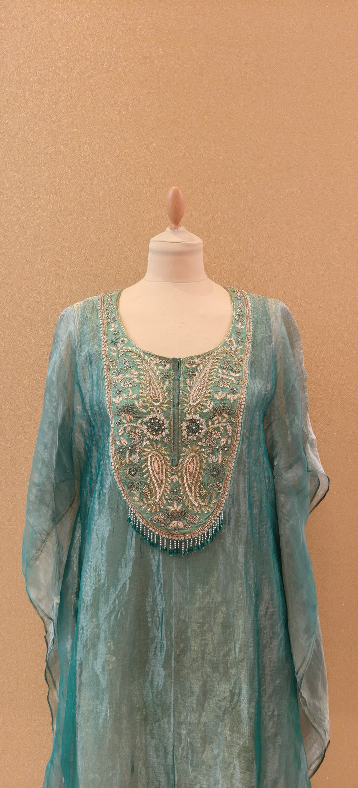 Aqua Stillness Embellished Kaftan Set| Basanti Kapde Aur Koffee