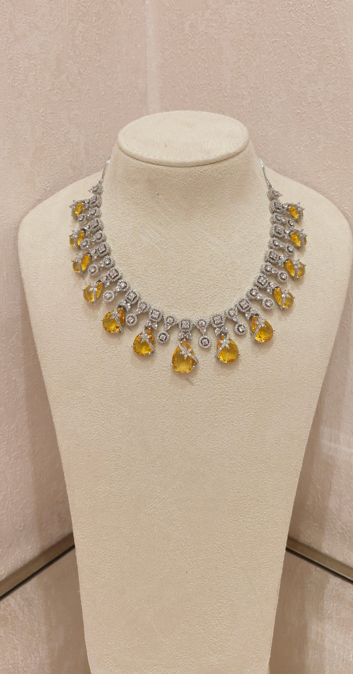 Luminous Citrine-Tone Crystal Necklace Set|Inaayat By Divya Taimni