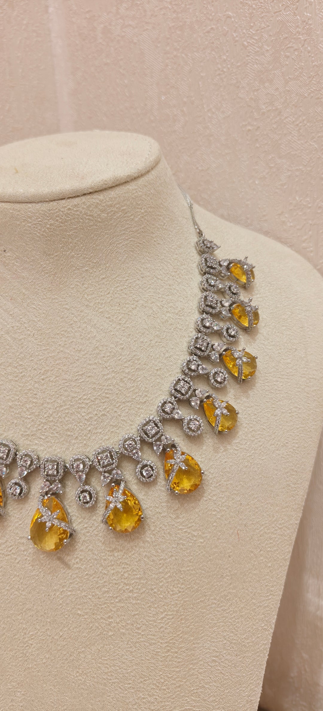 Luminous Citrine-Tone Crystal Necklace Set|Inaayat By Divya Taimni