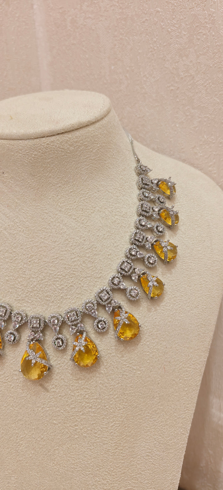 Luminous Citrine-Tone Crystal Necklace Set|Inaayat By Divya Taimni