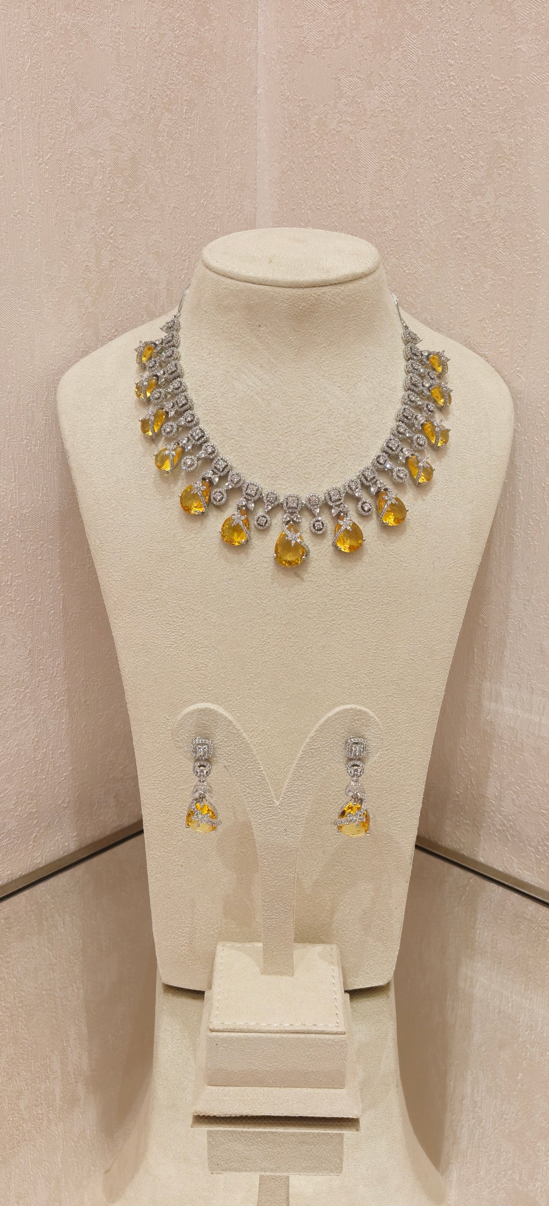 Luminous Citrine-Tone Crystal Necklace Set|Inaayat By Divya Taimni