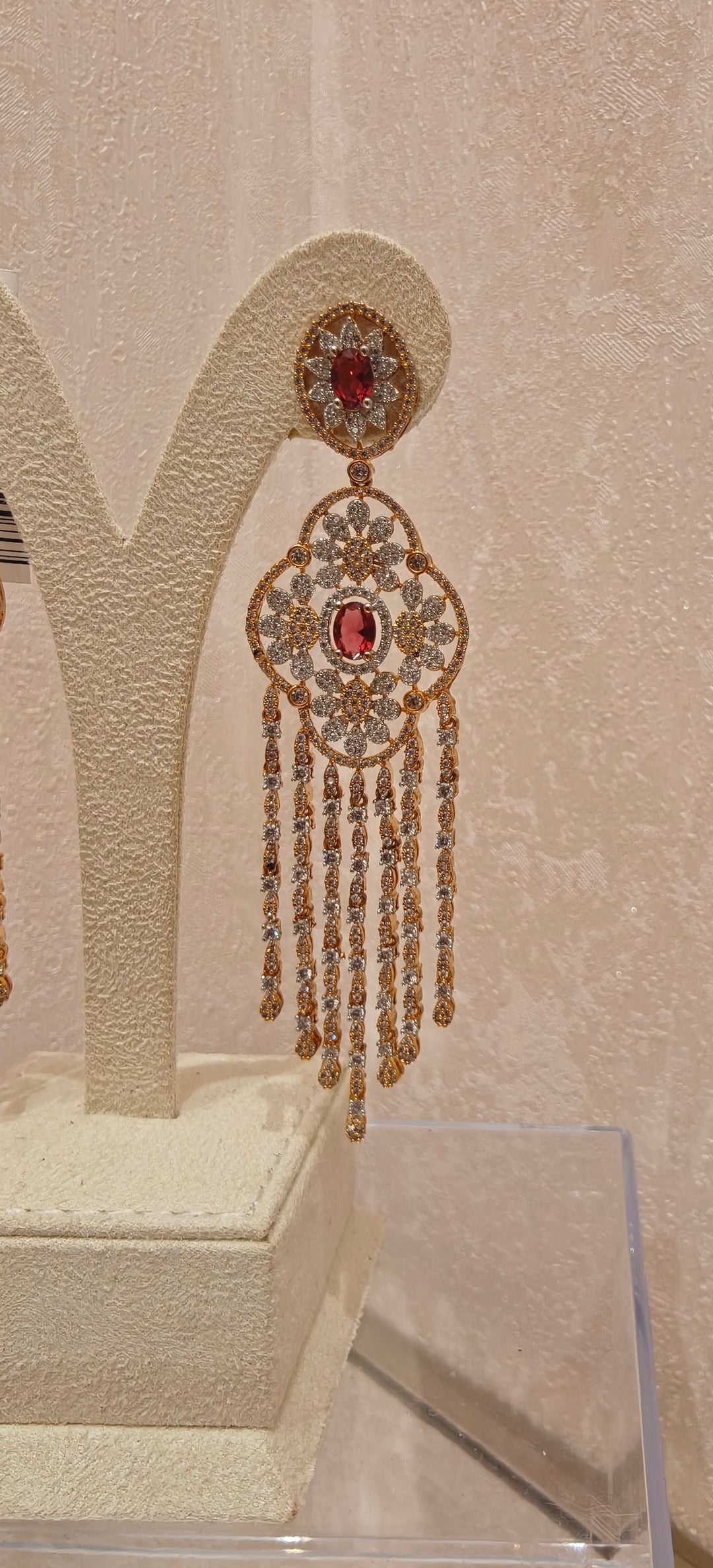 Ornate Gold & Ruby Chandelier Earrings|Inaayat By Divya Taimni
