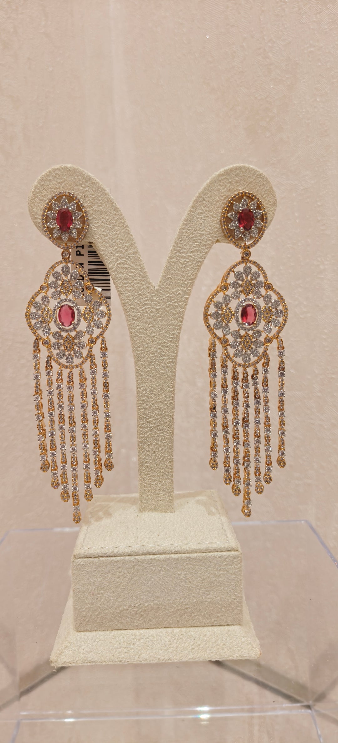 Ornate Gold & Ruby Chandelier Earrings|Inaayat By Divya Taimni