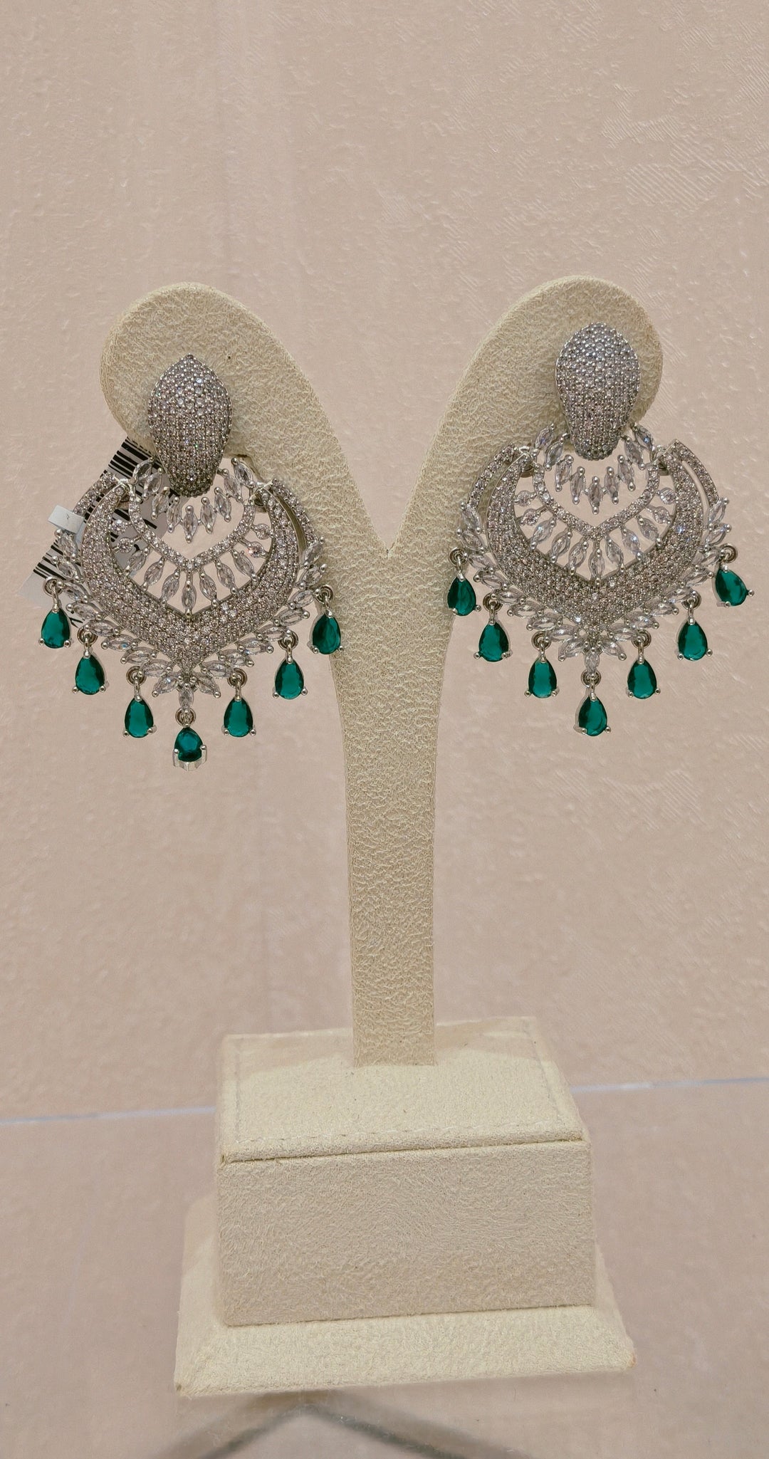 Emerald-Accent Crystal Chandbali Earrings|Inaayat By Divya Taimni