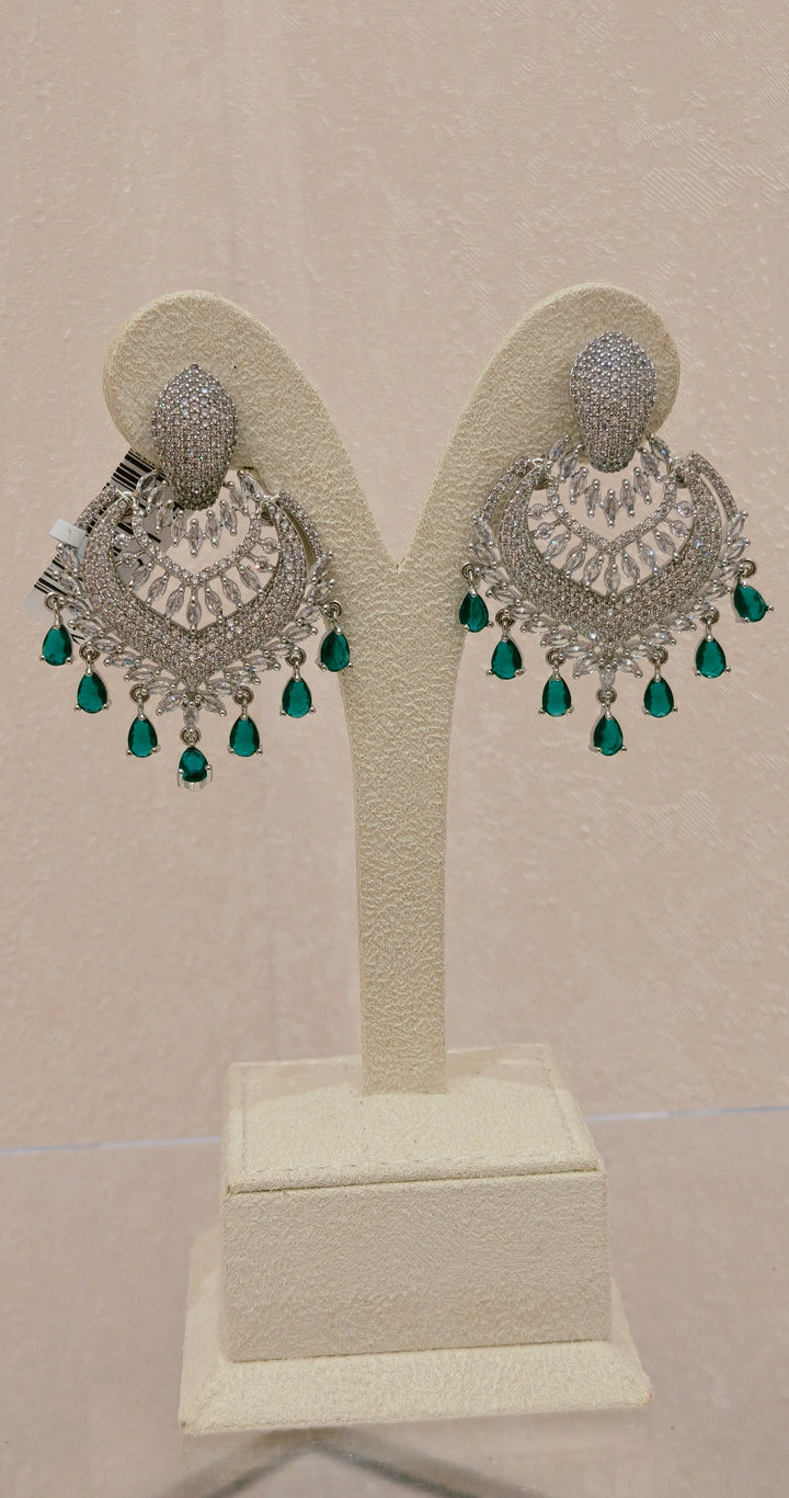 Emerald-Accent Crystal Chandbali Earrings|Inaayat By Divya Taimni