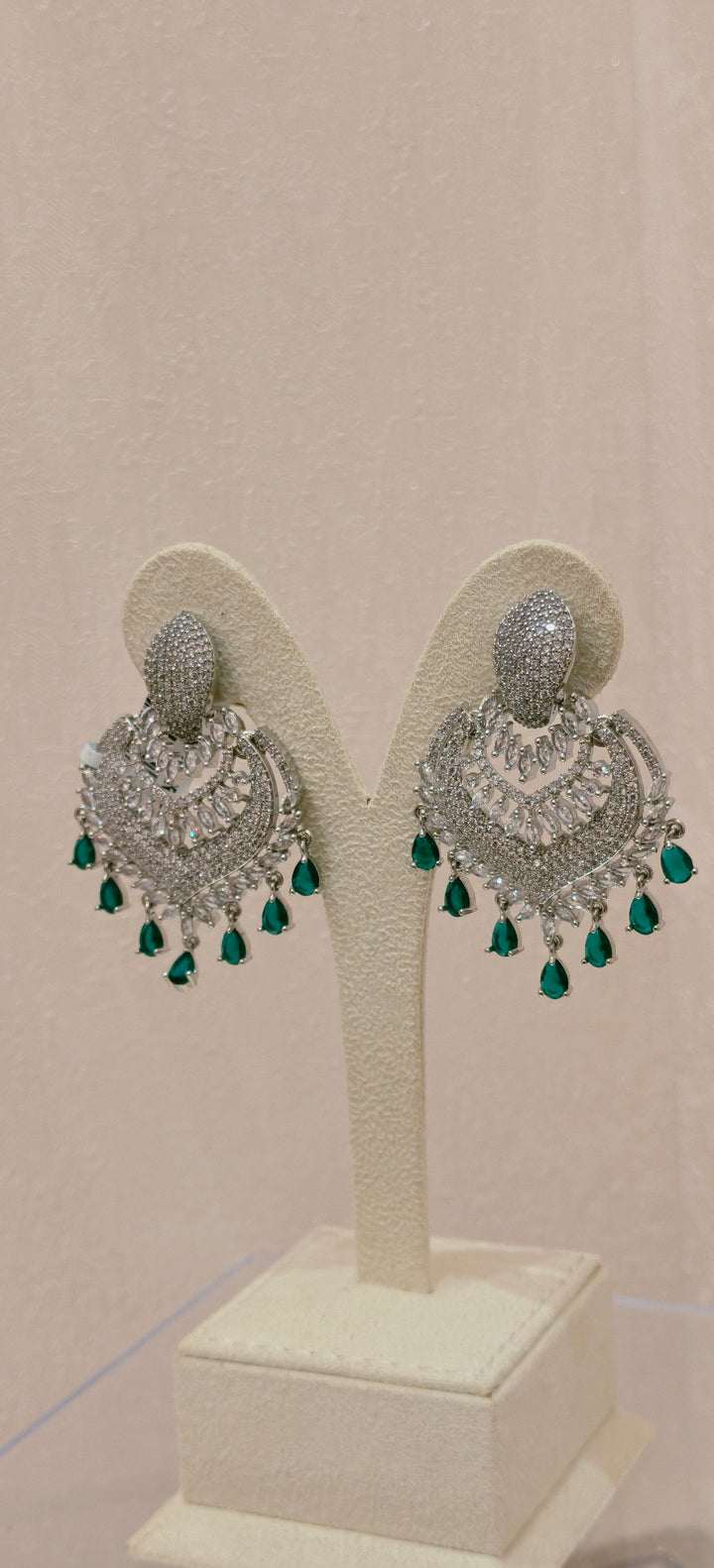 Emerald-Accent Crystal Chandbali Earrings|Inaayat By Divya Taimni