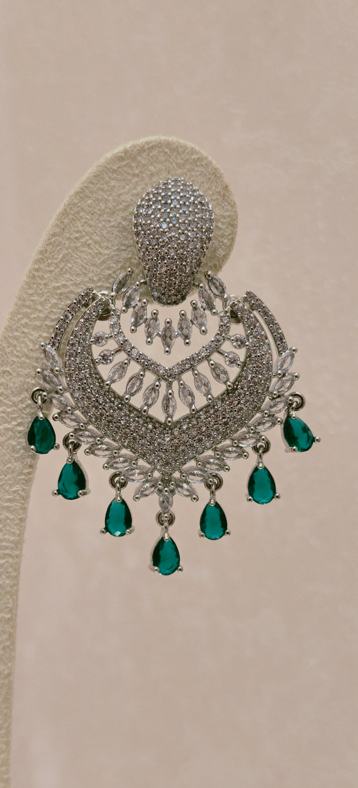Emerald-Accent Crystal Chandbali Earrings|Inaayat By Divya Taimni