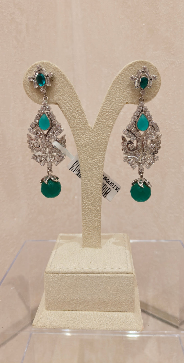 Crystal & Green Stone Drop Earrings|Inaayat By Divya Taimni