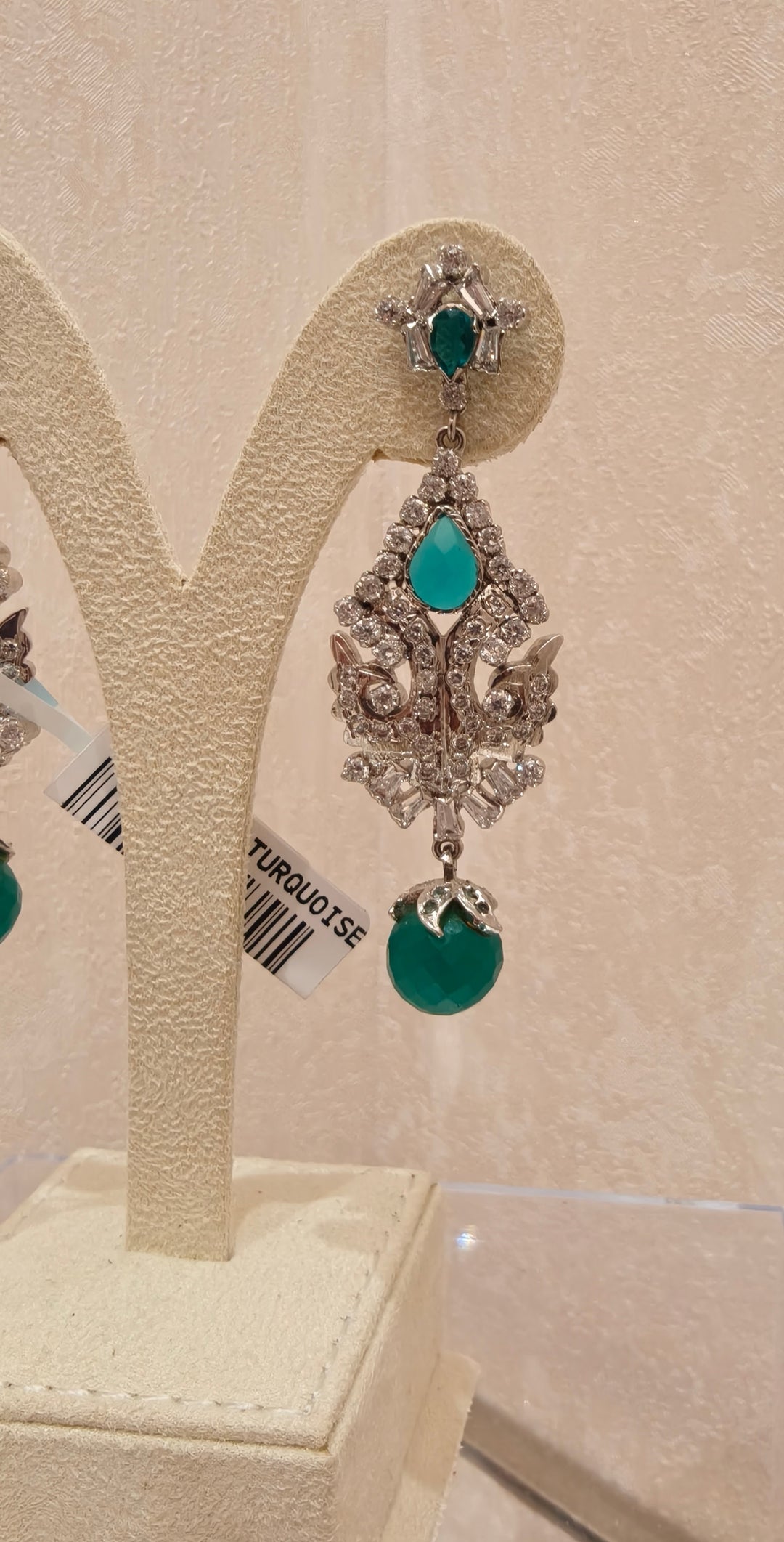 Crystal & Green Stone Drop Earrings|Inaayat By Divya Taimni