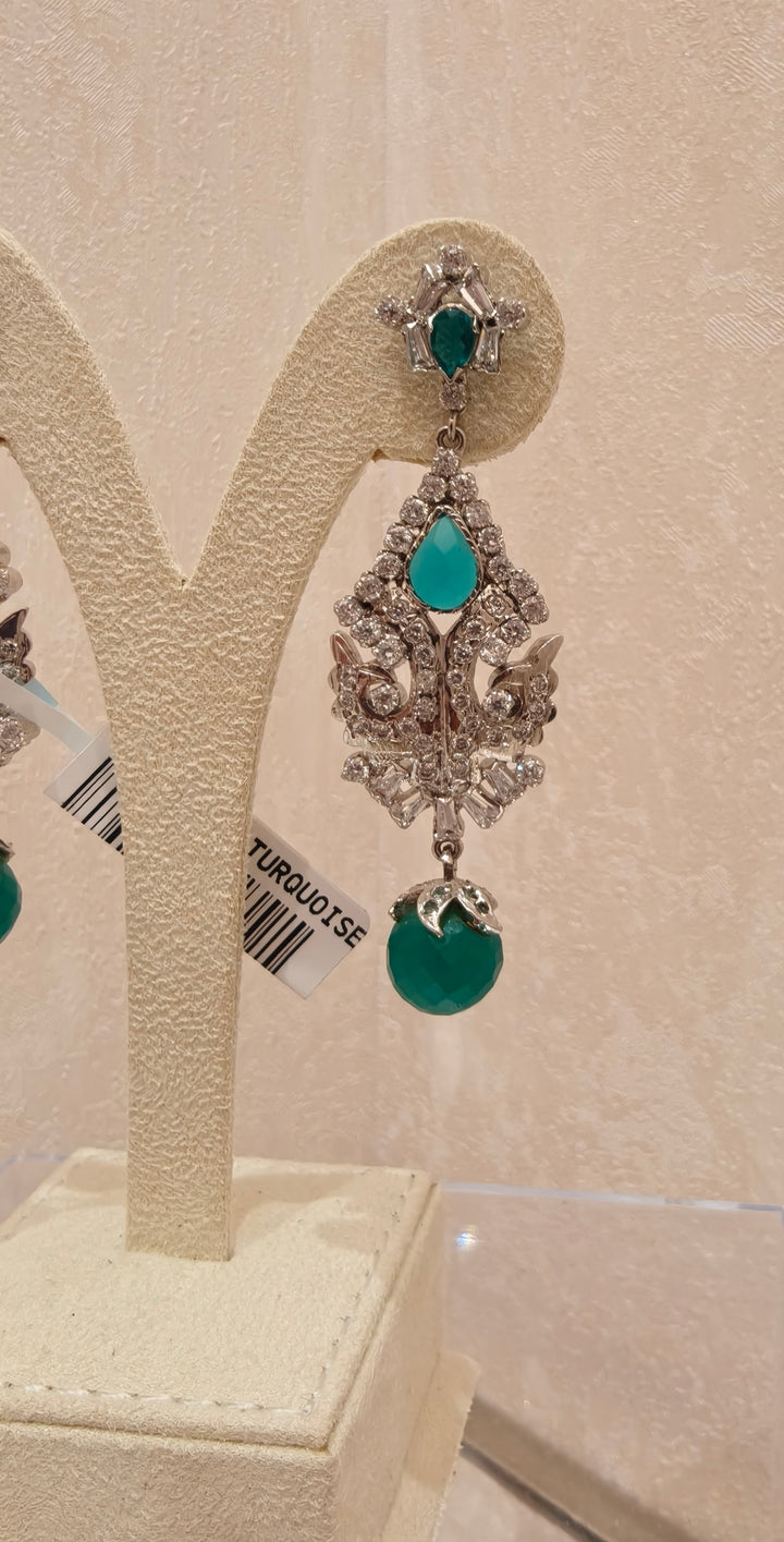 Crystal & Green Stone Drop Earrings|Inaayat By Divya Taimni