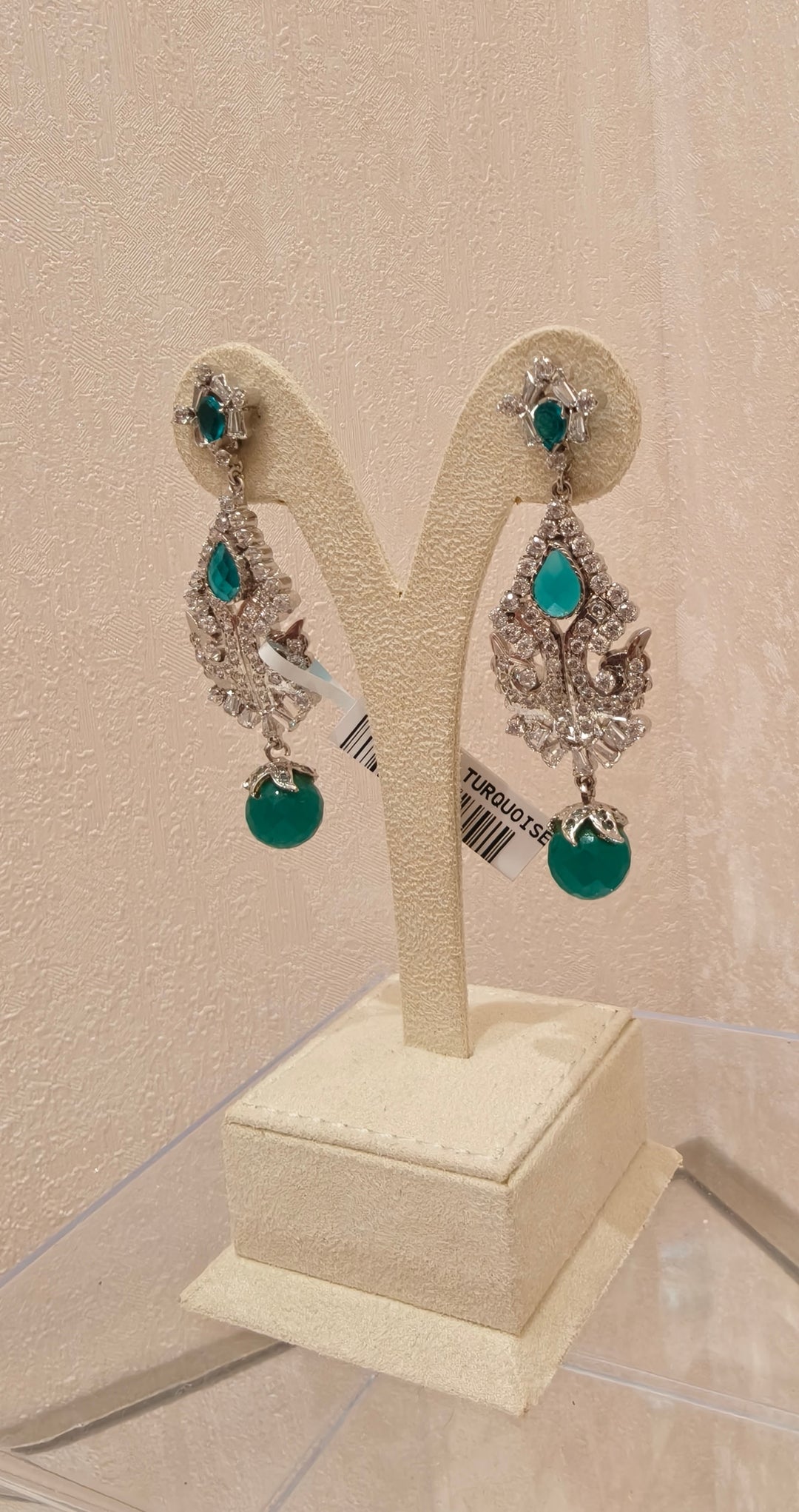 Crystal & Green Stone Drop Earrings|Inaayat By Divya Taimni