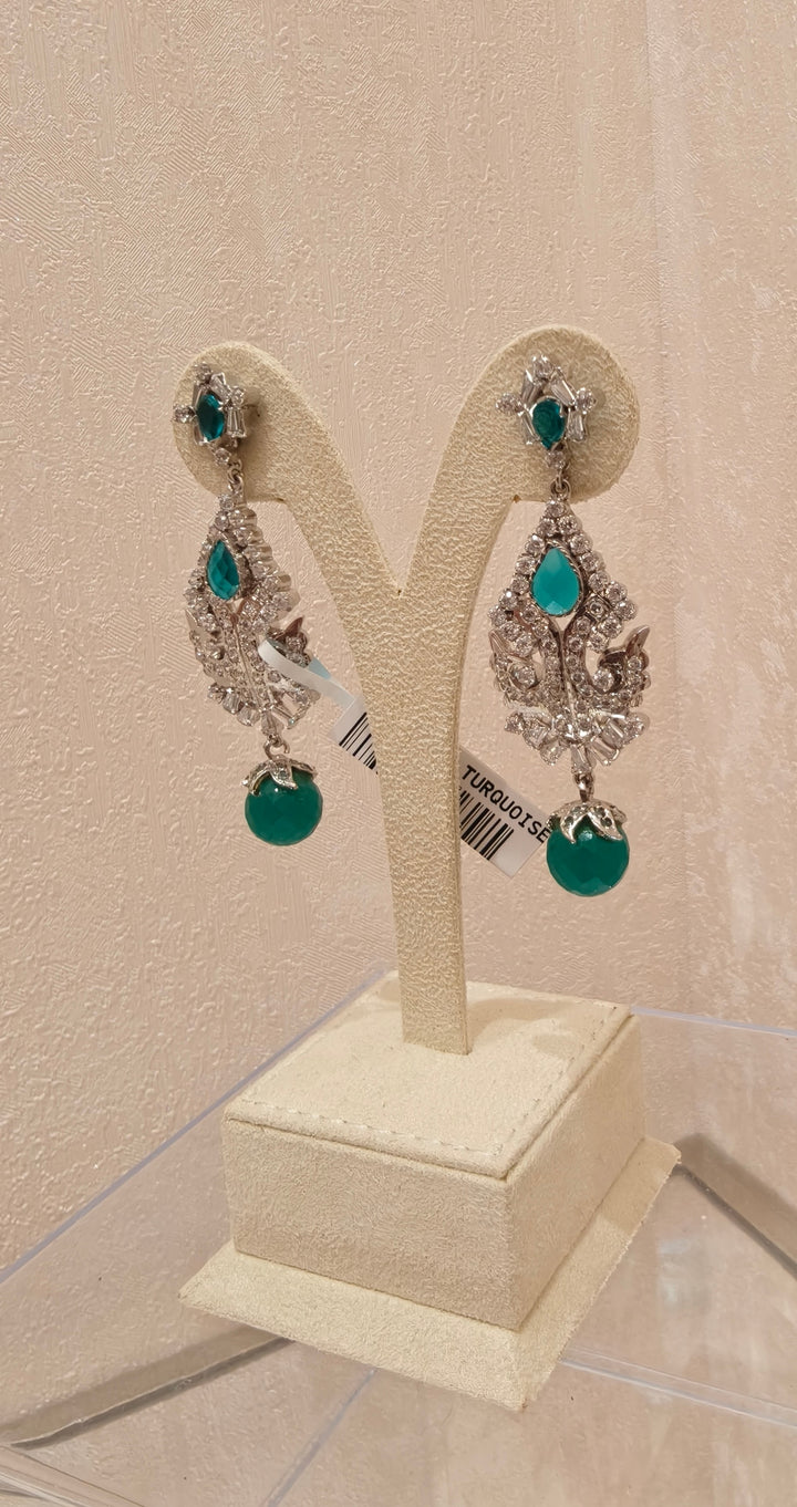 Crystal & Green Stone Drop Earrings|Inaayat By Divya Taimni