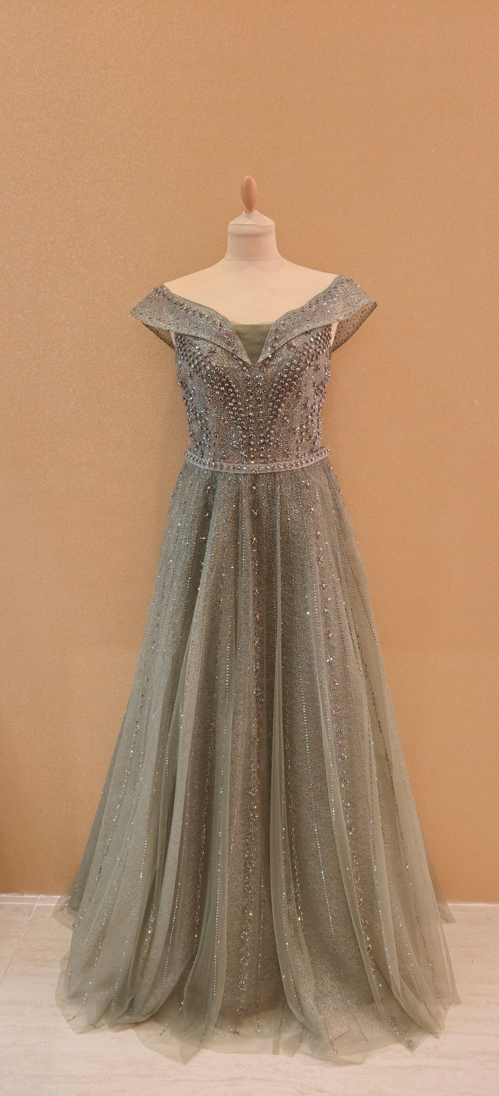 Olive Glitz Off-Shoulder Evening Gown | Inaayat by Divya Taimni