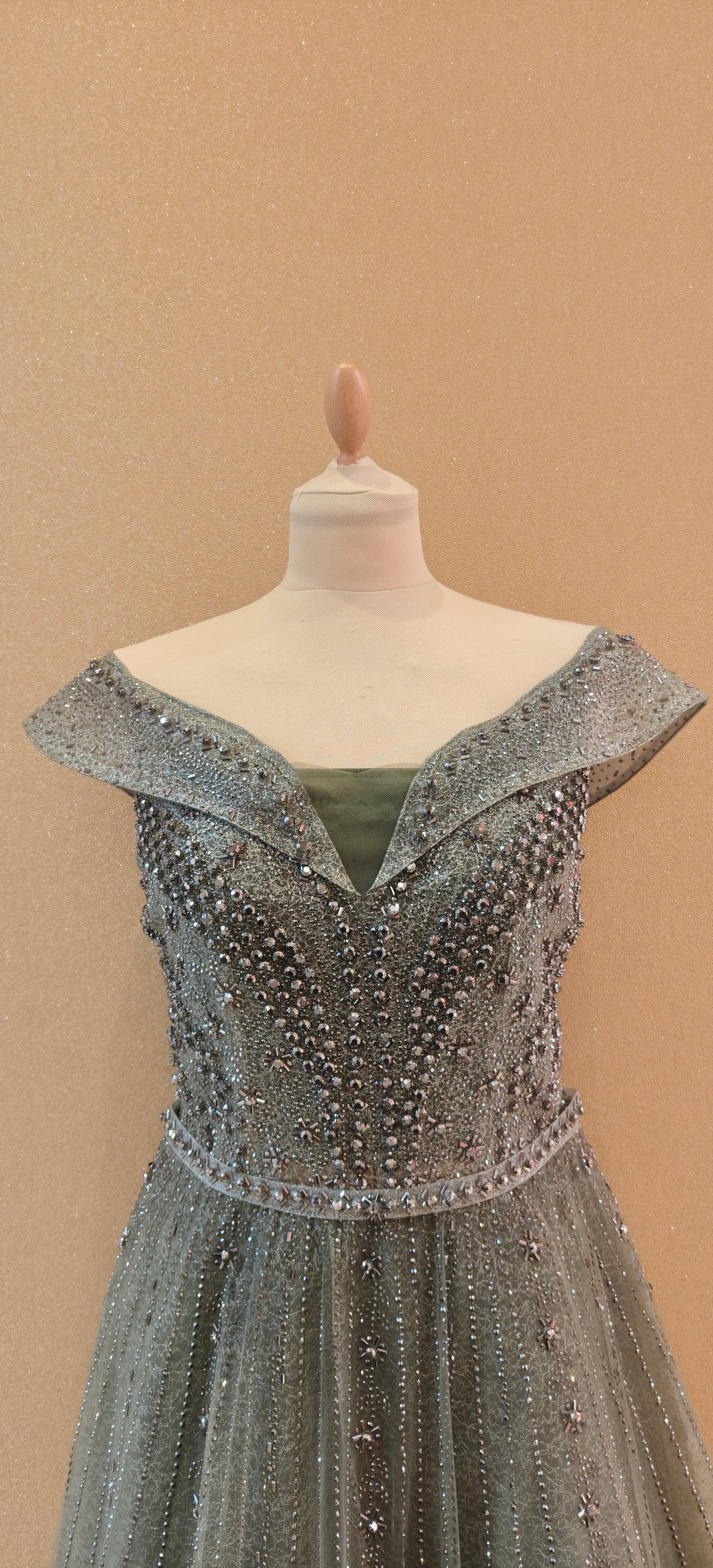 Olive Glitz Off-Shoulder Evening Gown | Inaayat by Divya Taimni