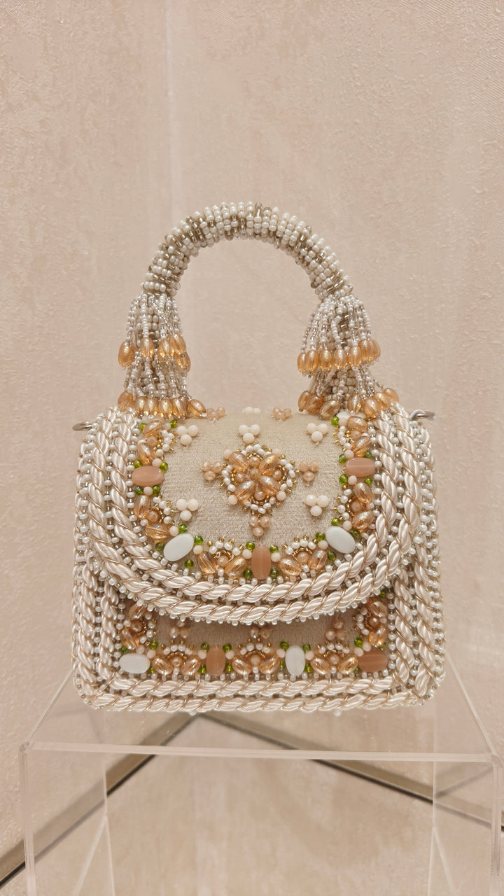 Ornate Maroon and Green Embellished Evening Bag| Al Falah