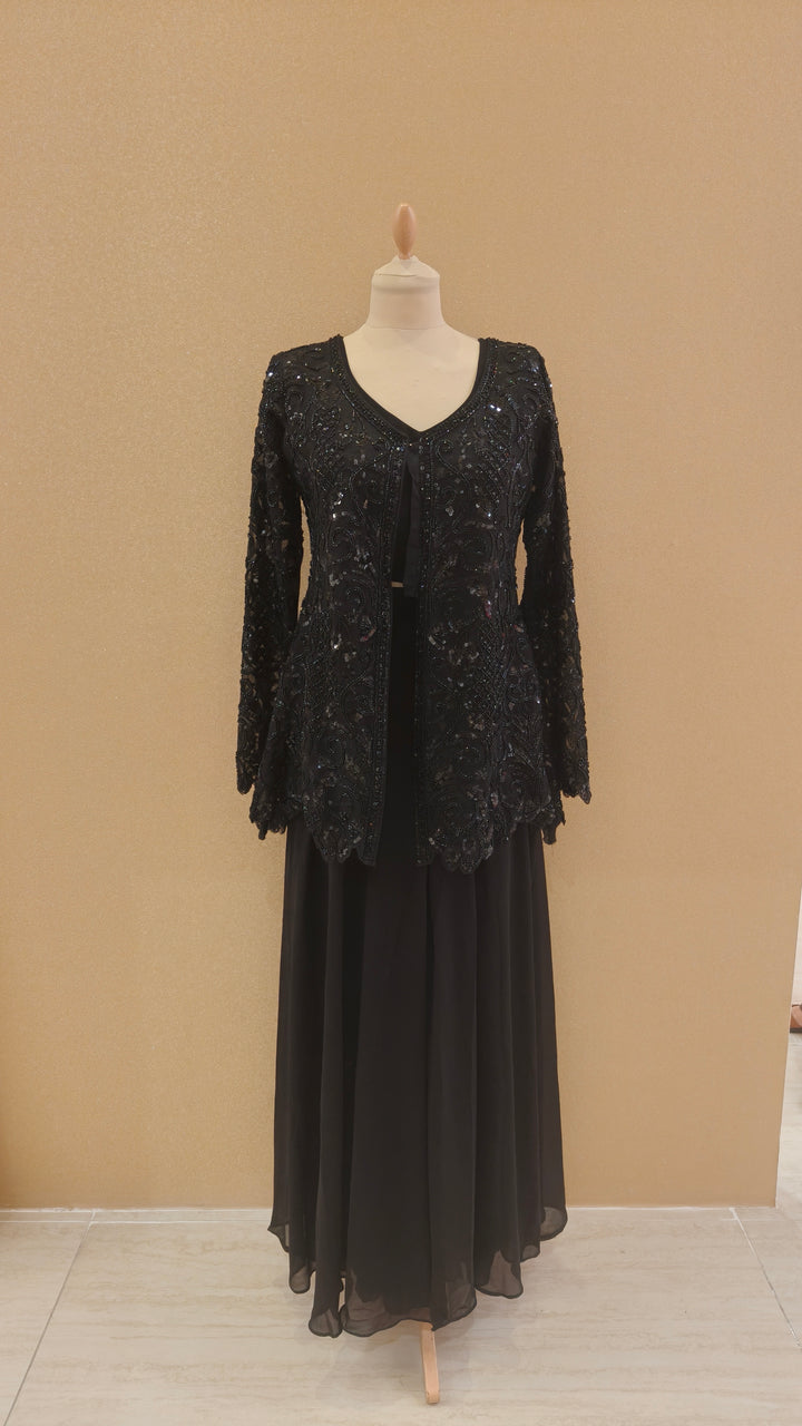 Deep Teal Embellished Jacket Sharara Set with Dupatta | Maya Chabra