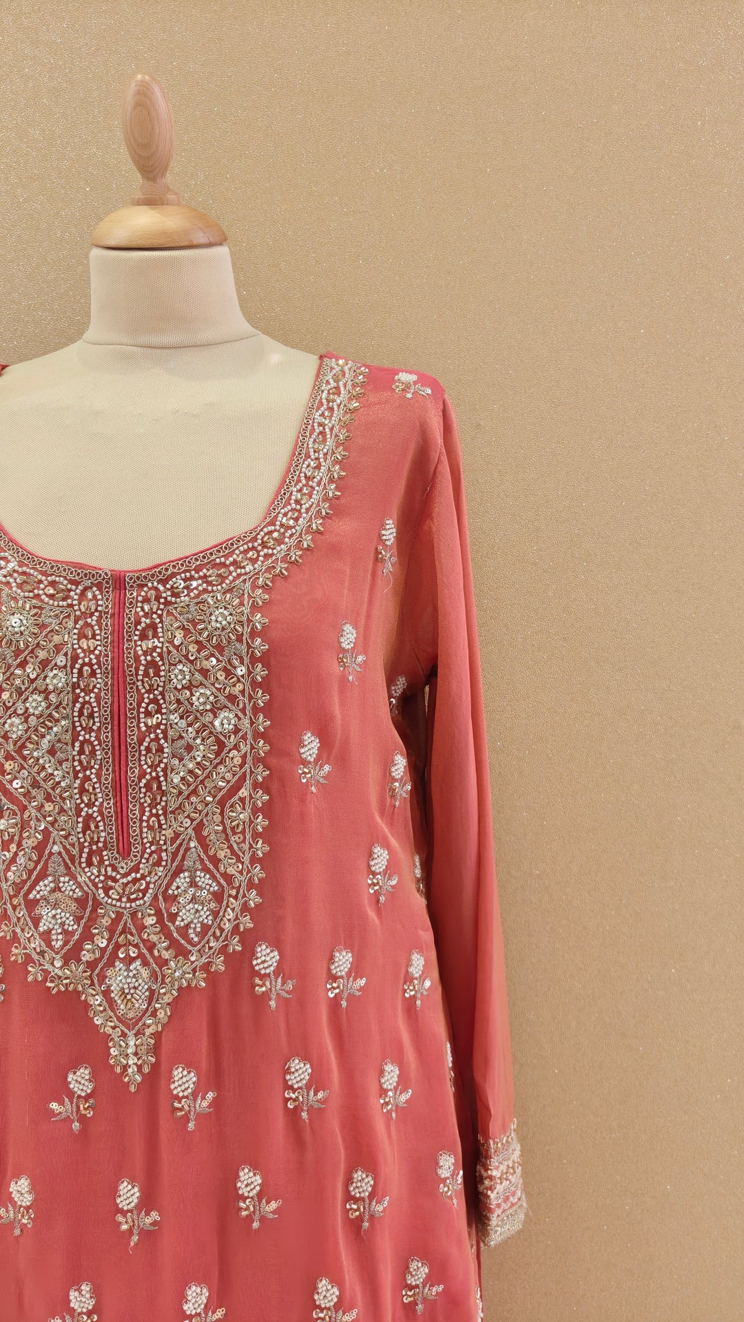 Peach Pink Embroidered Gharara Set|Maya Chabra