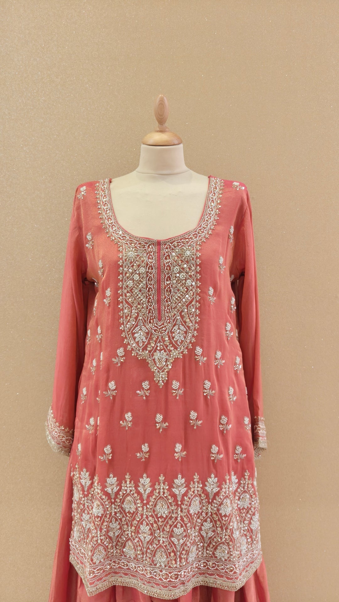 Peach Pink Embroidered Gharara Set|Maya Chabra
