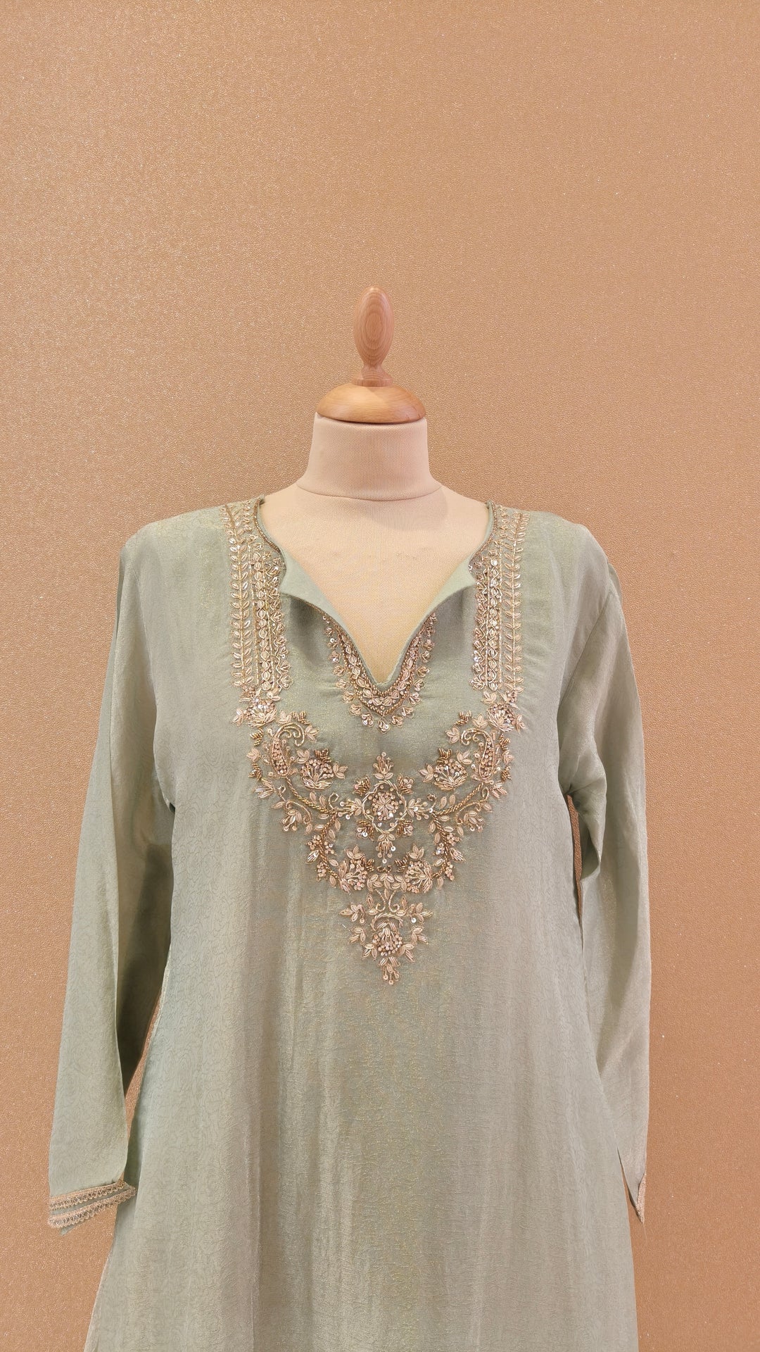 Sage Green Zardozi Embroidered Kurta Set |Maya Chabra