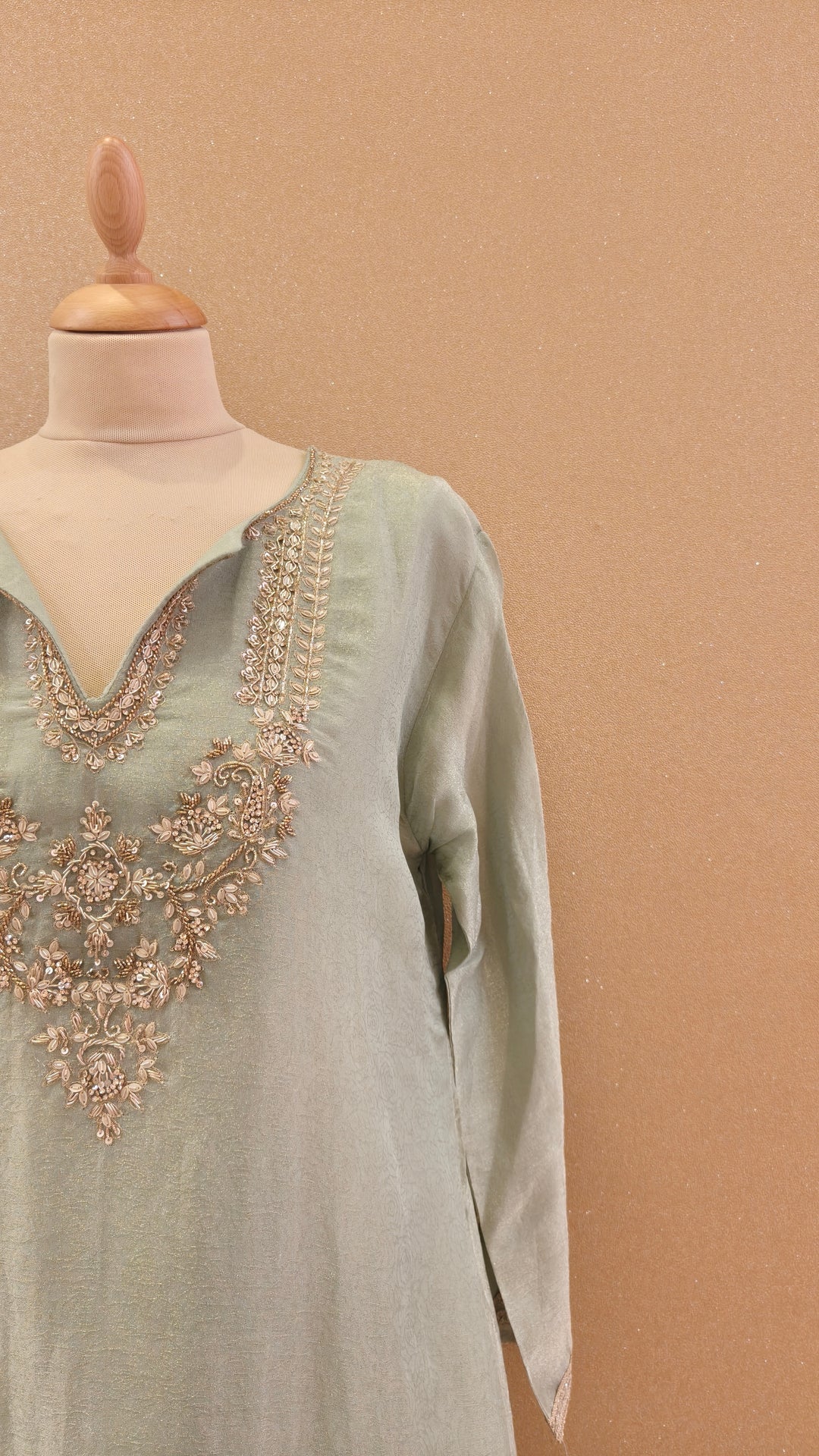 Sage Green Zardozi Embroidered Kurta Set |Maya Chabra