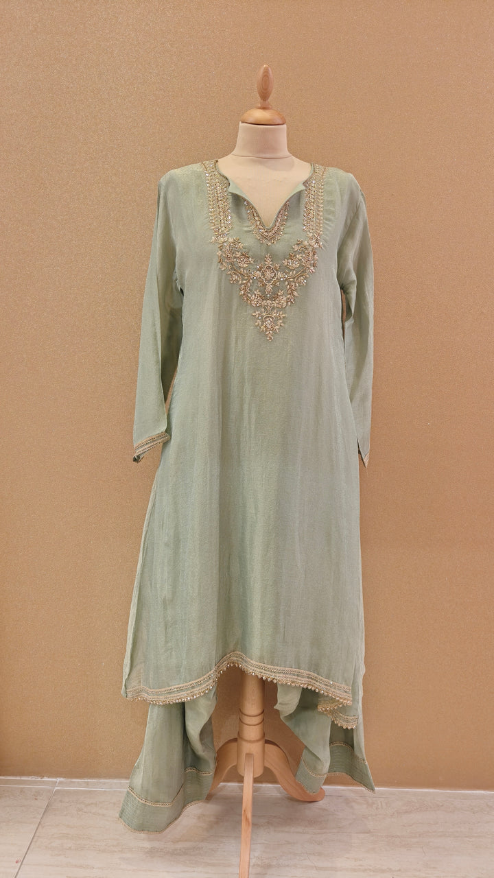 Sage Green Zardozi Embroidered Kurta Set |Maya Chabra