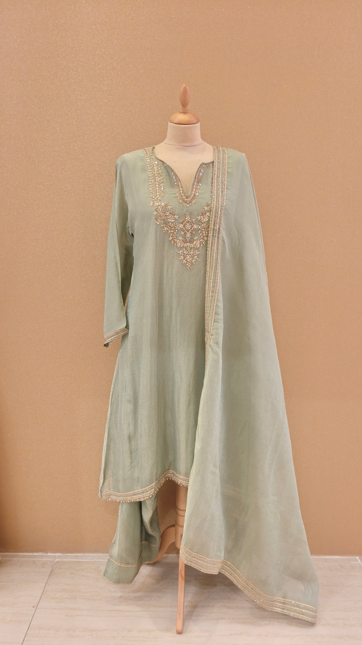 Sage Green Zardozi Embroidered Kurta Set |Maya Chabra
