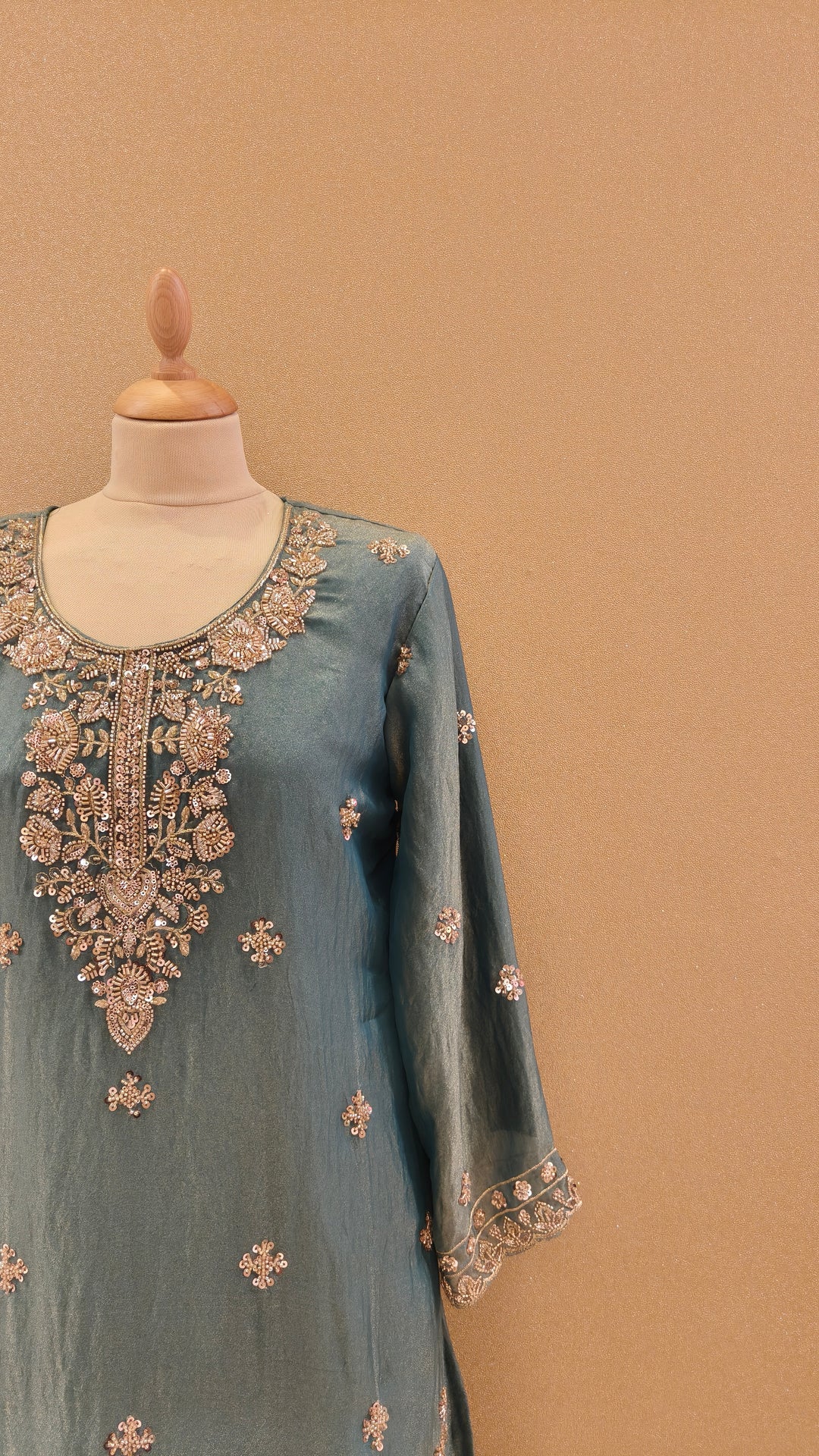 Dusty Teal  Embroidered Gharara Set|Maya Chabra