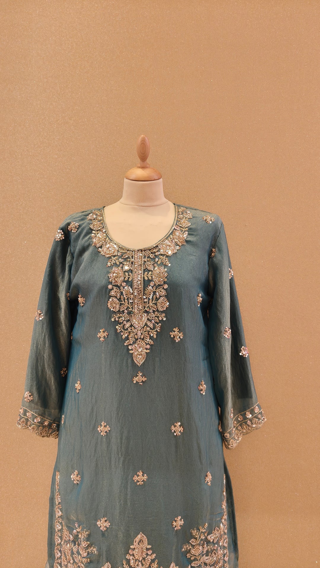 Dusty Teal  Embroidered Gharara Set|Maya Chabra
