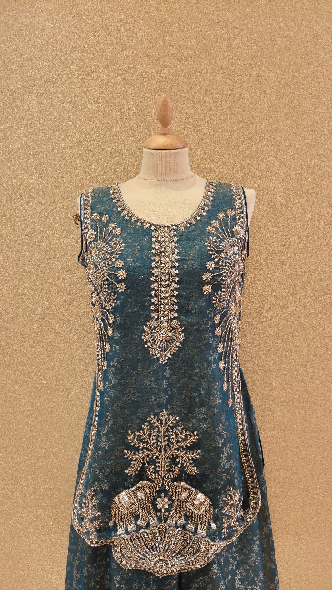 Royal Teal Embellished Peplum and Sharara Set|Maya Chabra