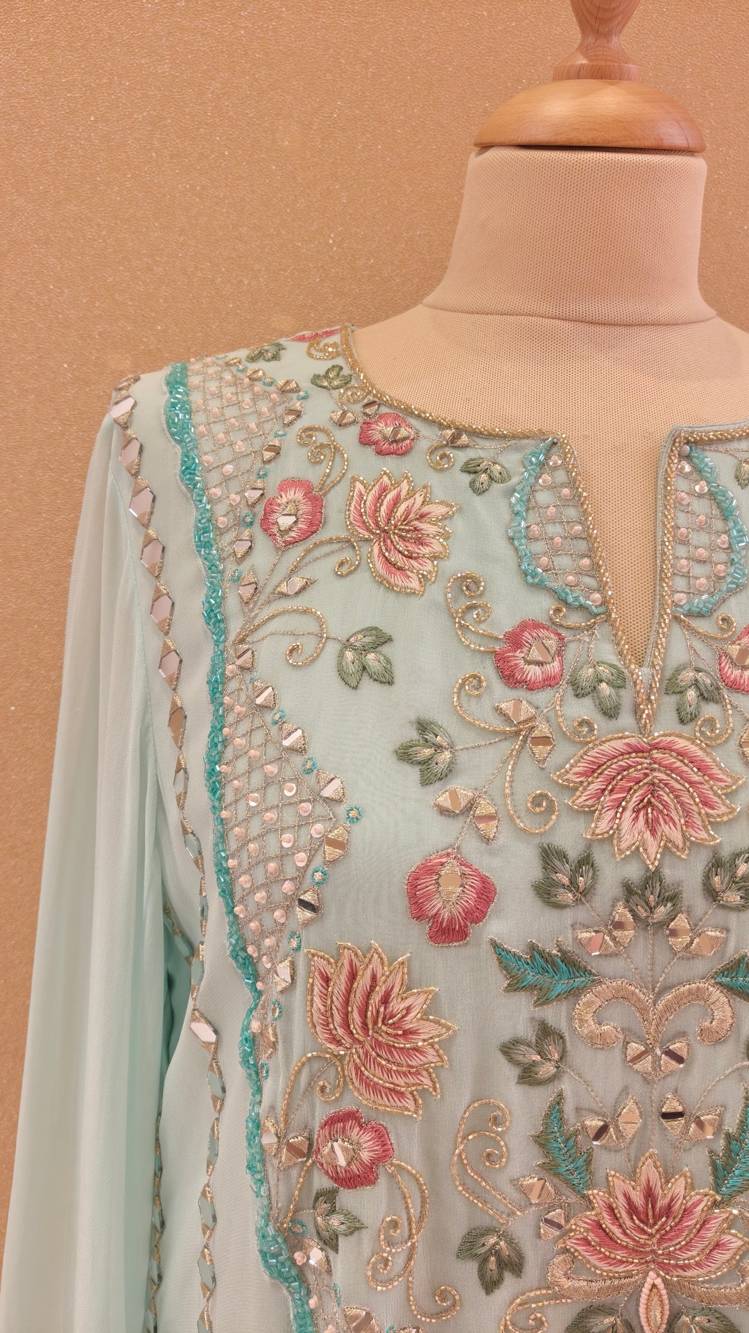 Sea Blue Embroidered Long Kaftan Dress| AURAROZE