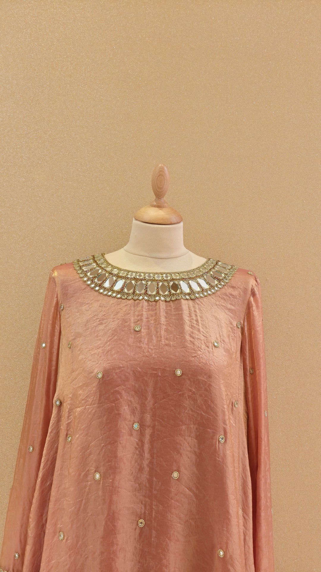 Elegant Peach Embellished High-Low Kurti Set | AURAROZE