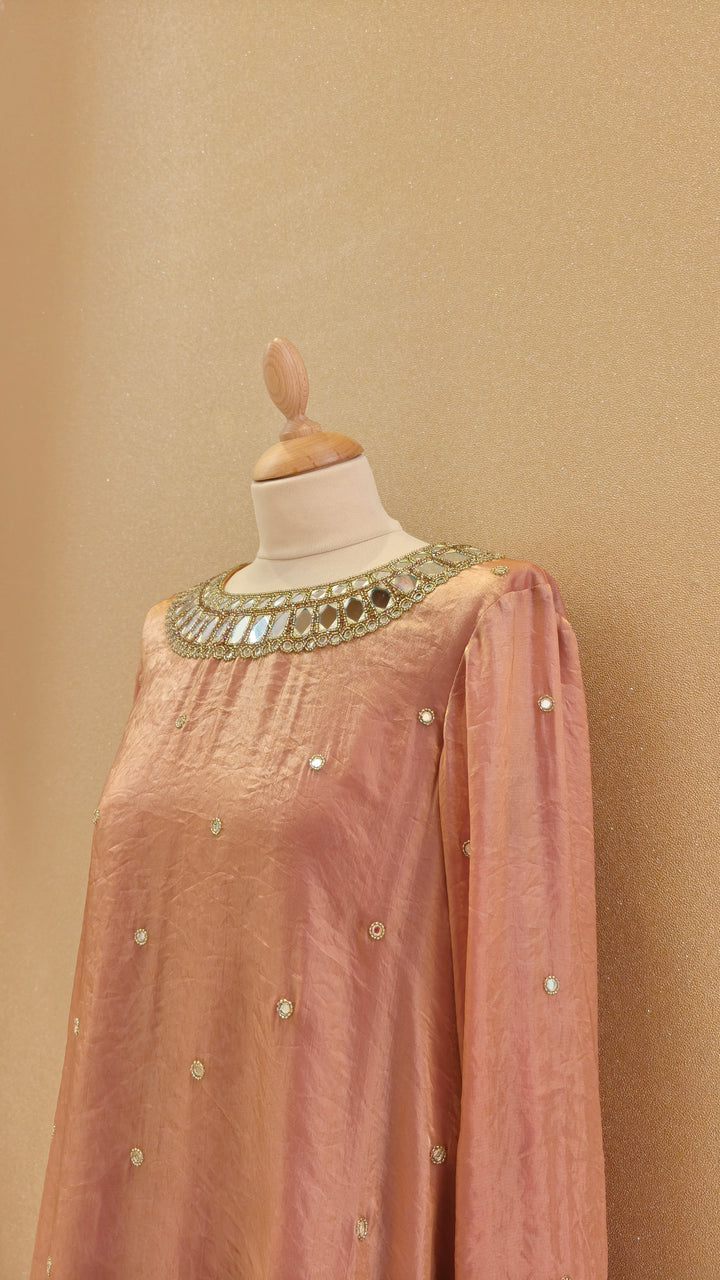 Elegant Peach Embellished High-Low Kurti Set | AURAROZE