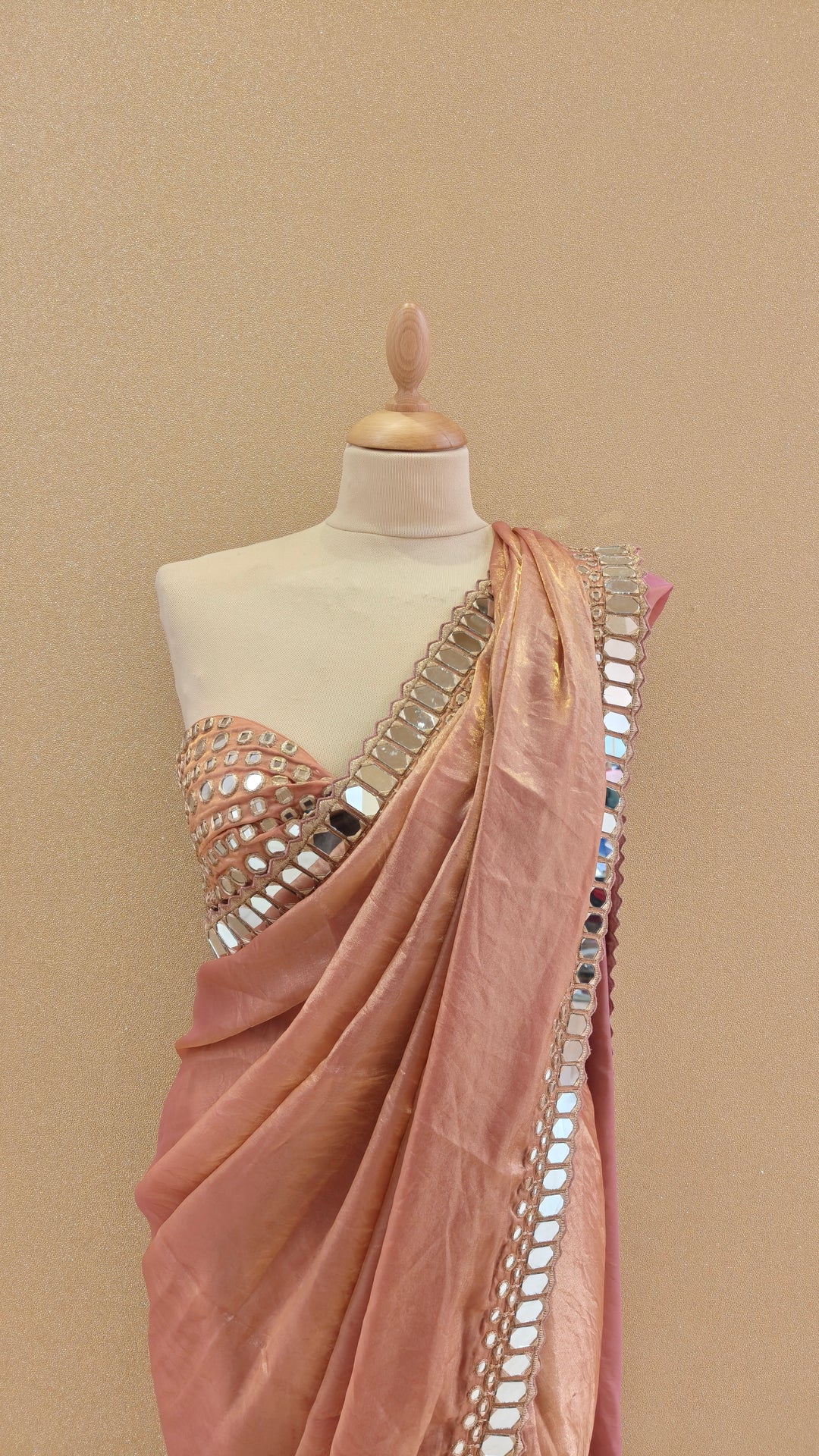 Blush Mirror Drape Saree Set| AURAROZE