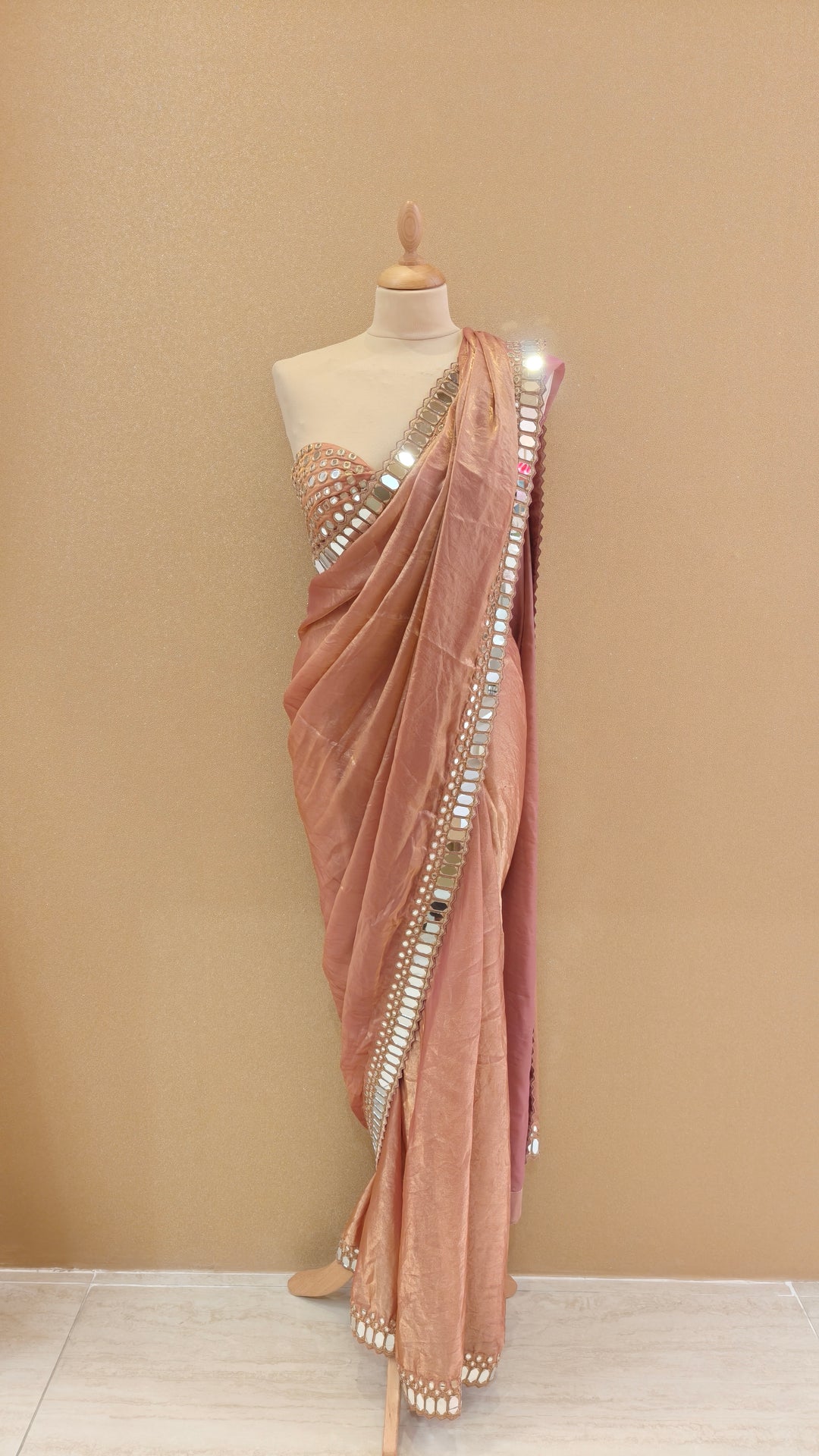 Blush Mirror Drape Saree Set| AURAROZE