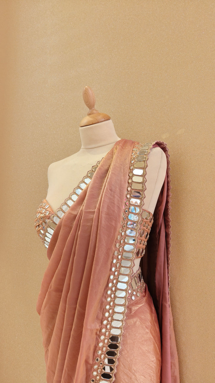 Blush Mirror Drape Saree Set| AURAROZE