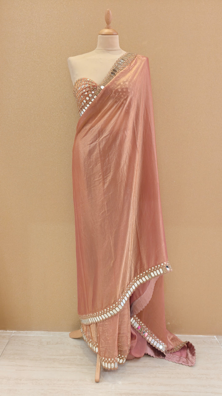 Blush Mirror Drape Saree Set| AURAROZE