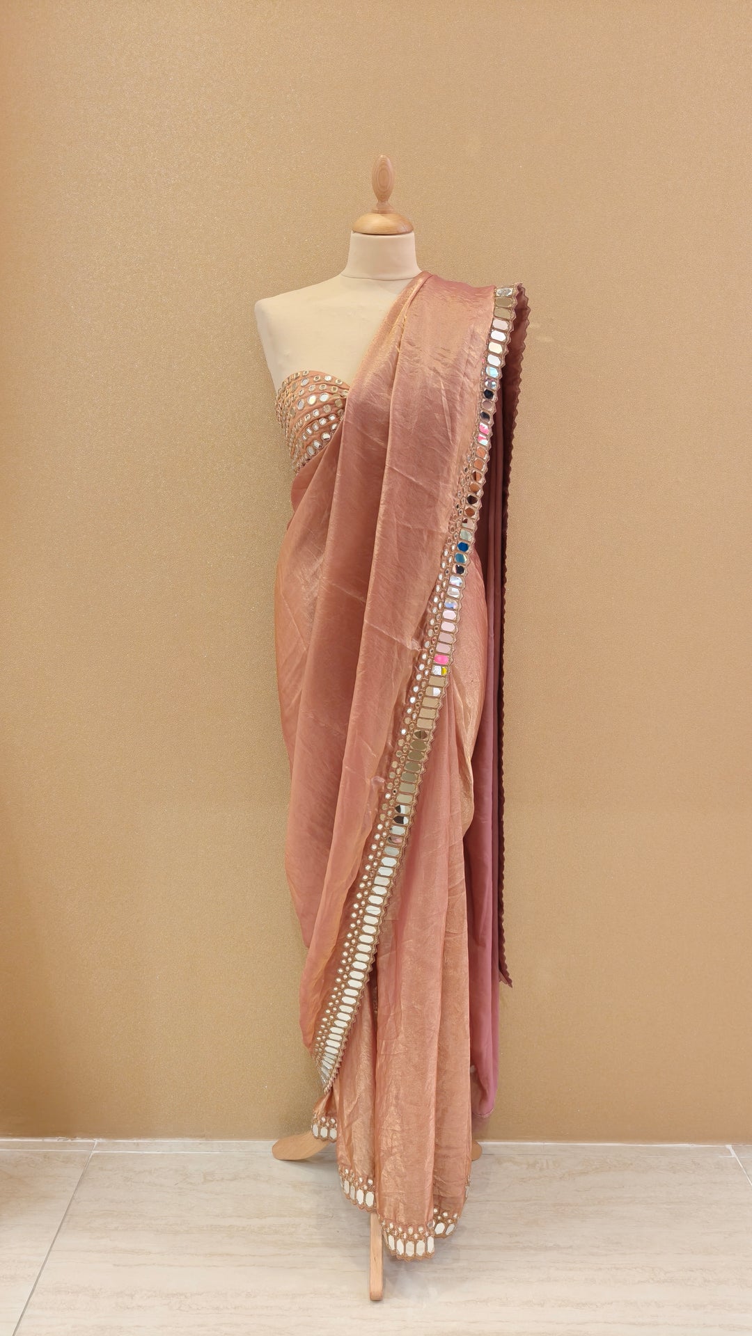 Blush Mirror Drape Saree Set| AURAROZE