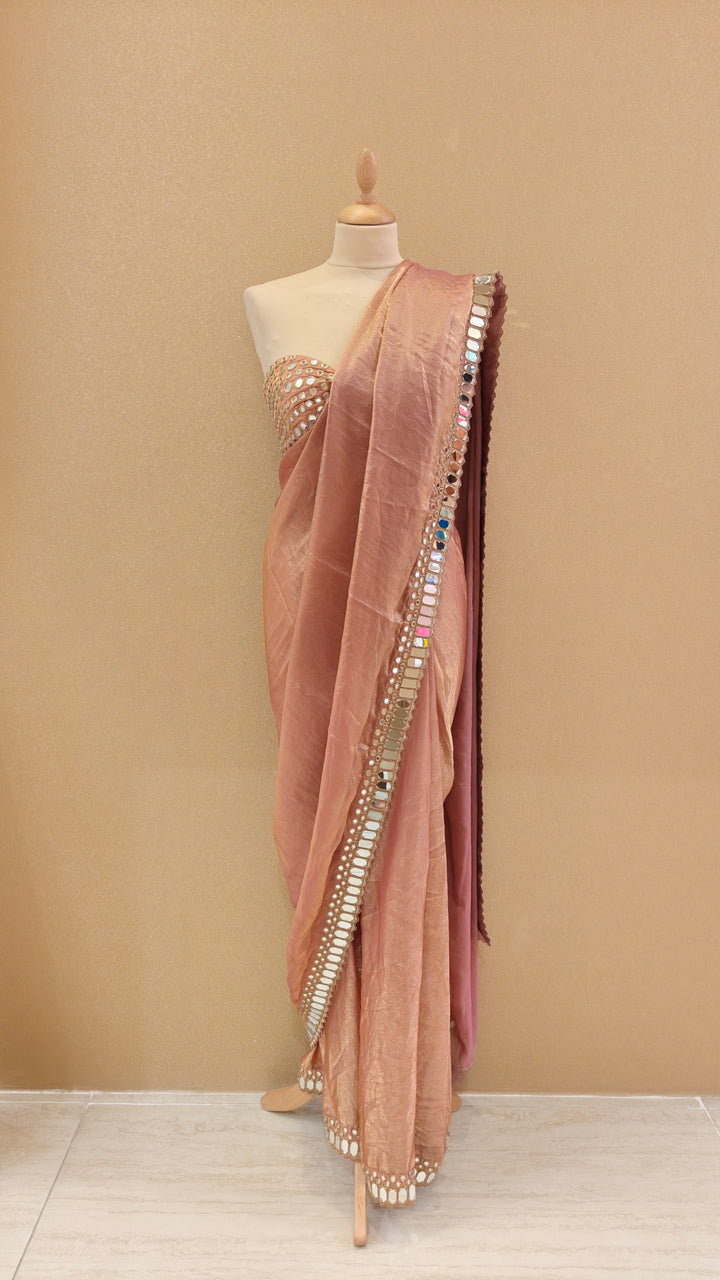 Blush Mirror Drape Saree Set| AURAROZE