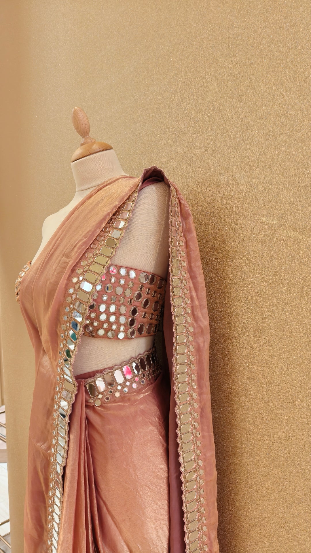 Blush Mirror Drape Saree Set| AURAROZE