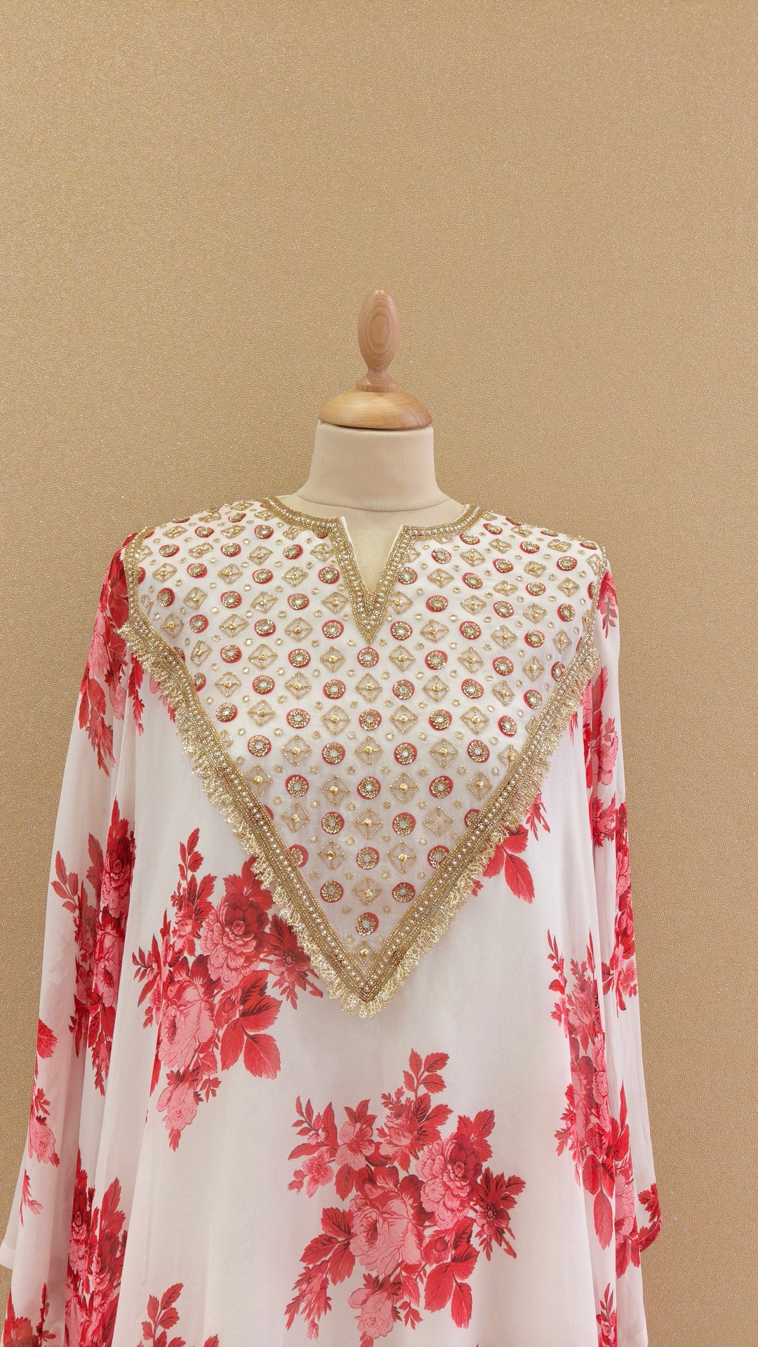 White and Red Embellished Asymmetric Kurti with Matching Pants | SILK SAGA