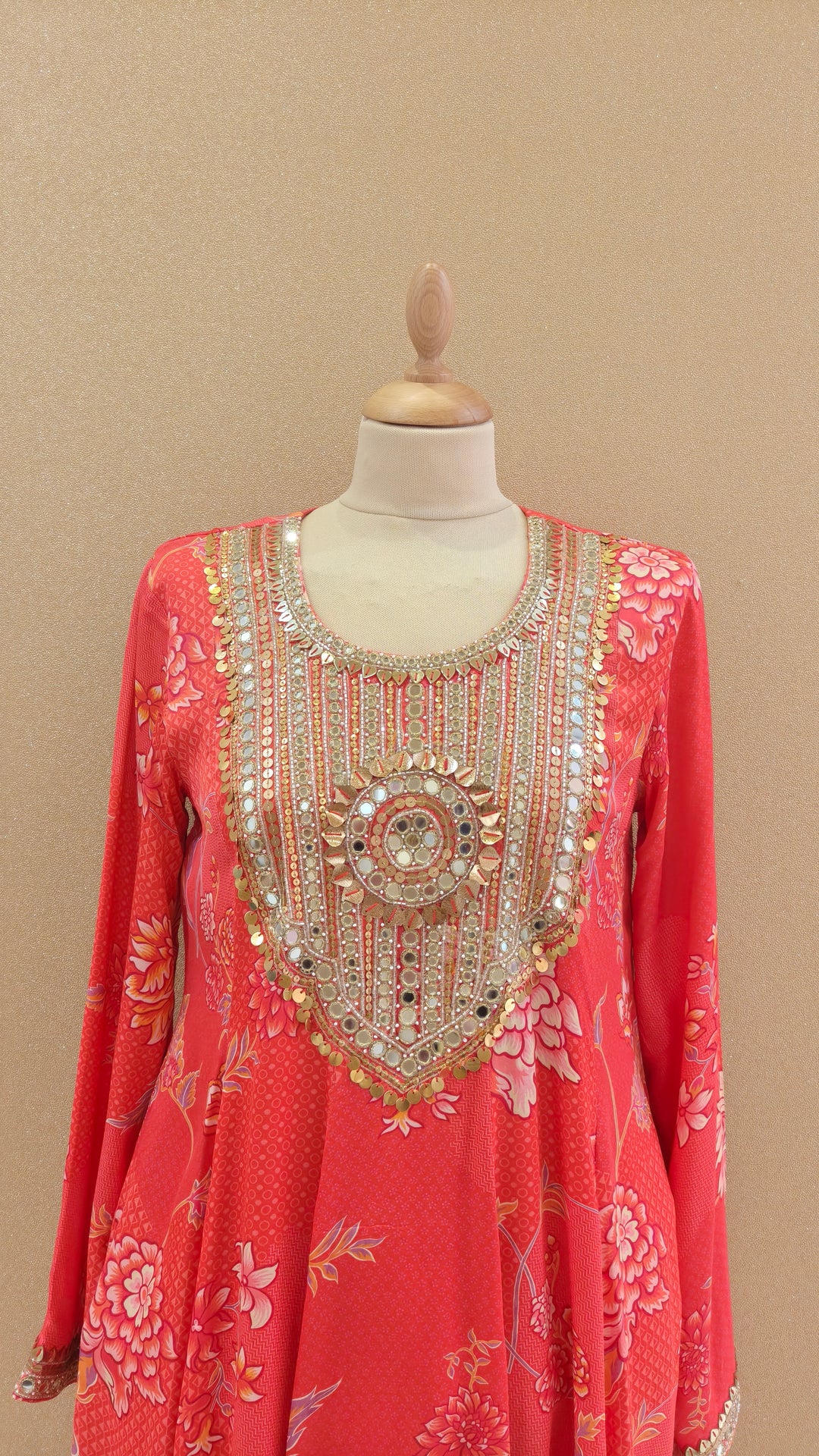 Coral-Pink Printed Kurti with Matching Pants| SILK SAGA